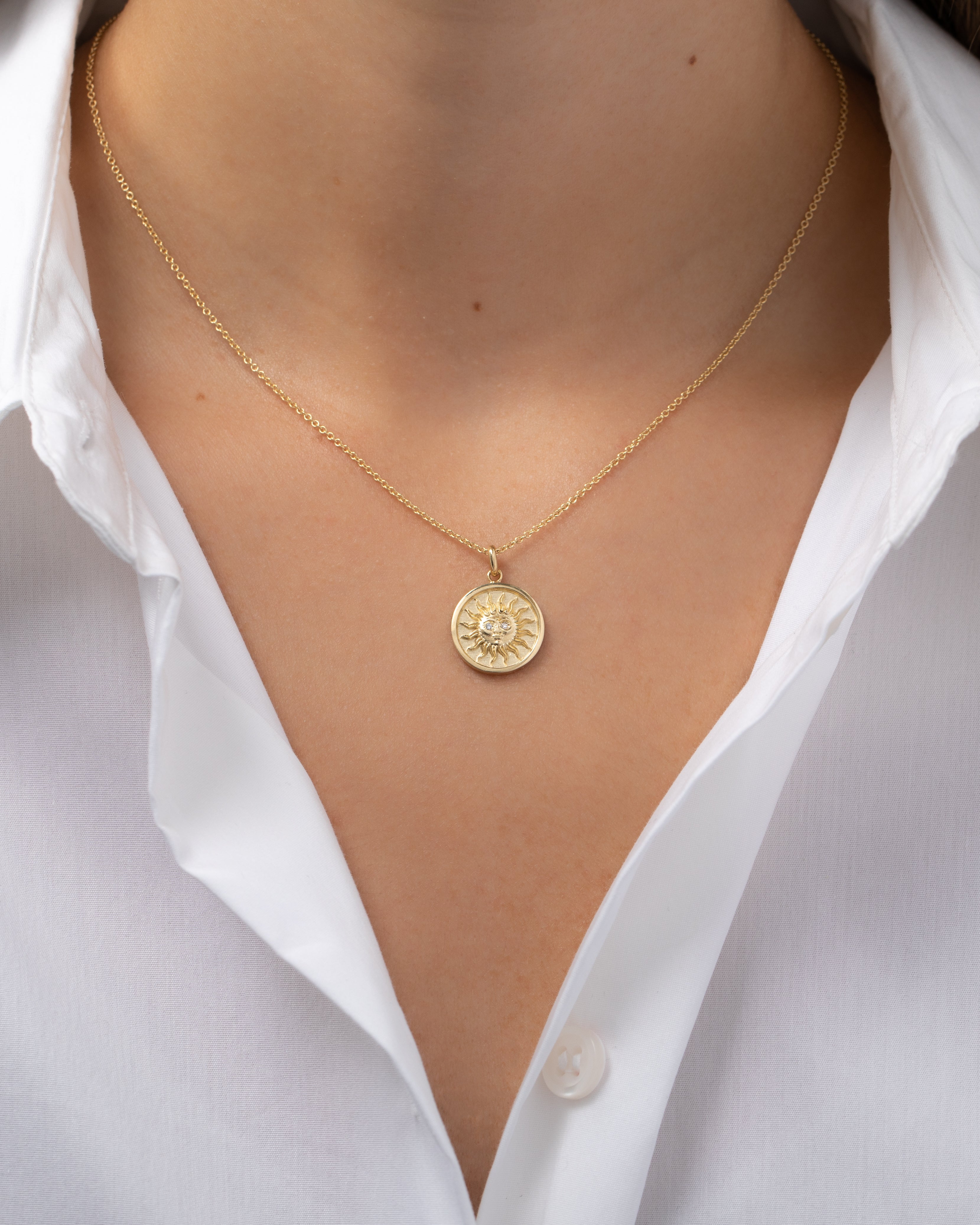 14k Gold Diamond Sun Medallion Pendant