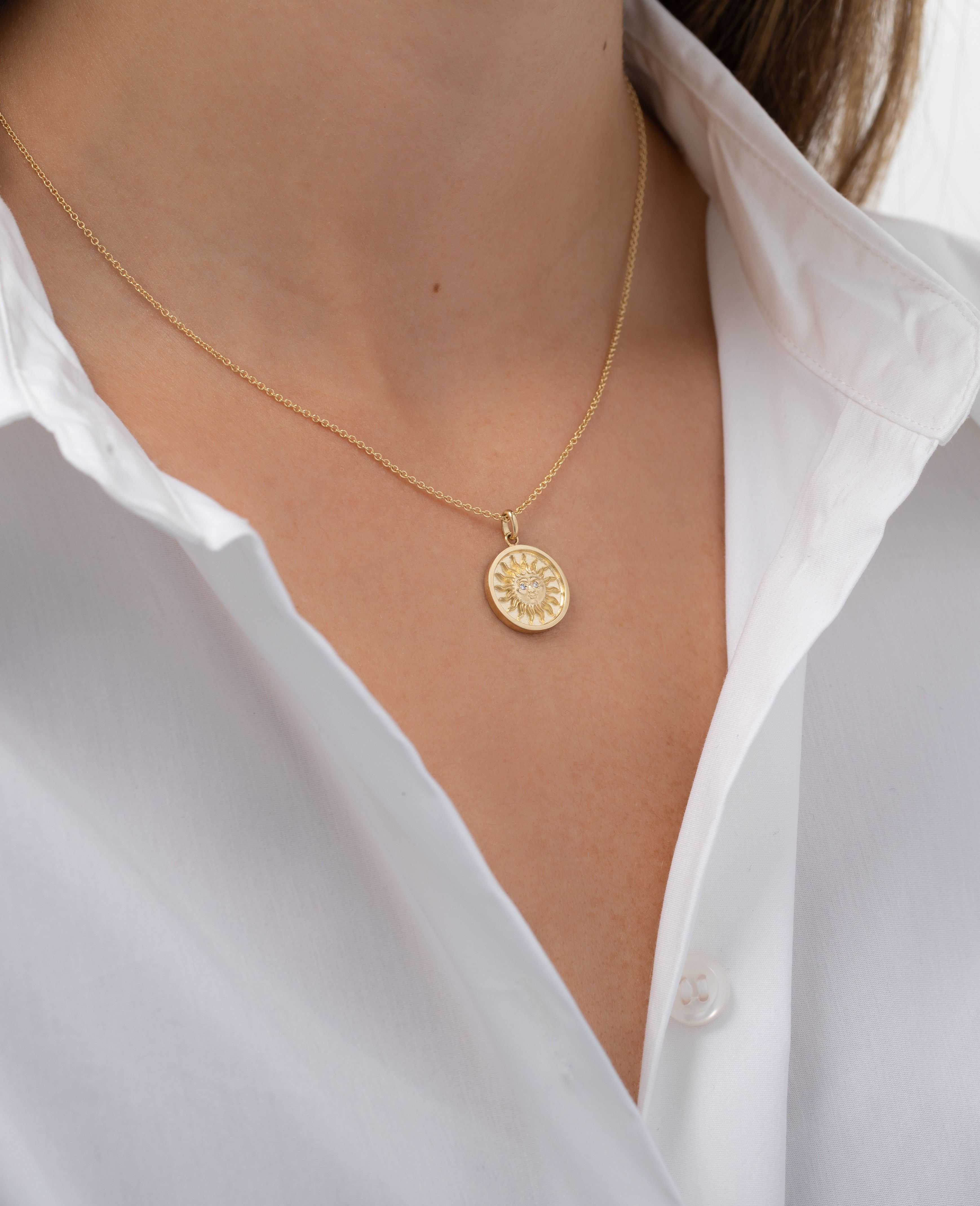 14k Gold Diamond Sun Medallion Pendant