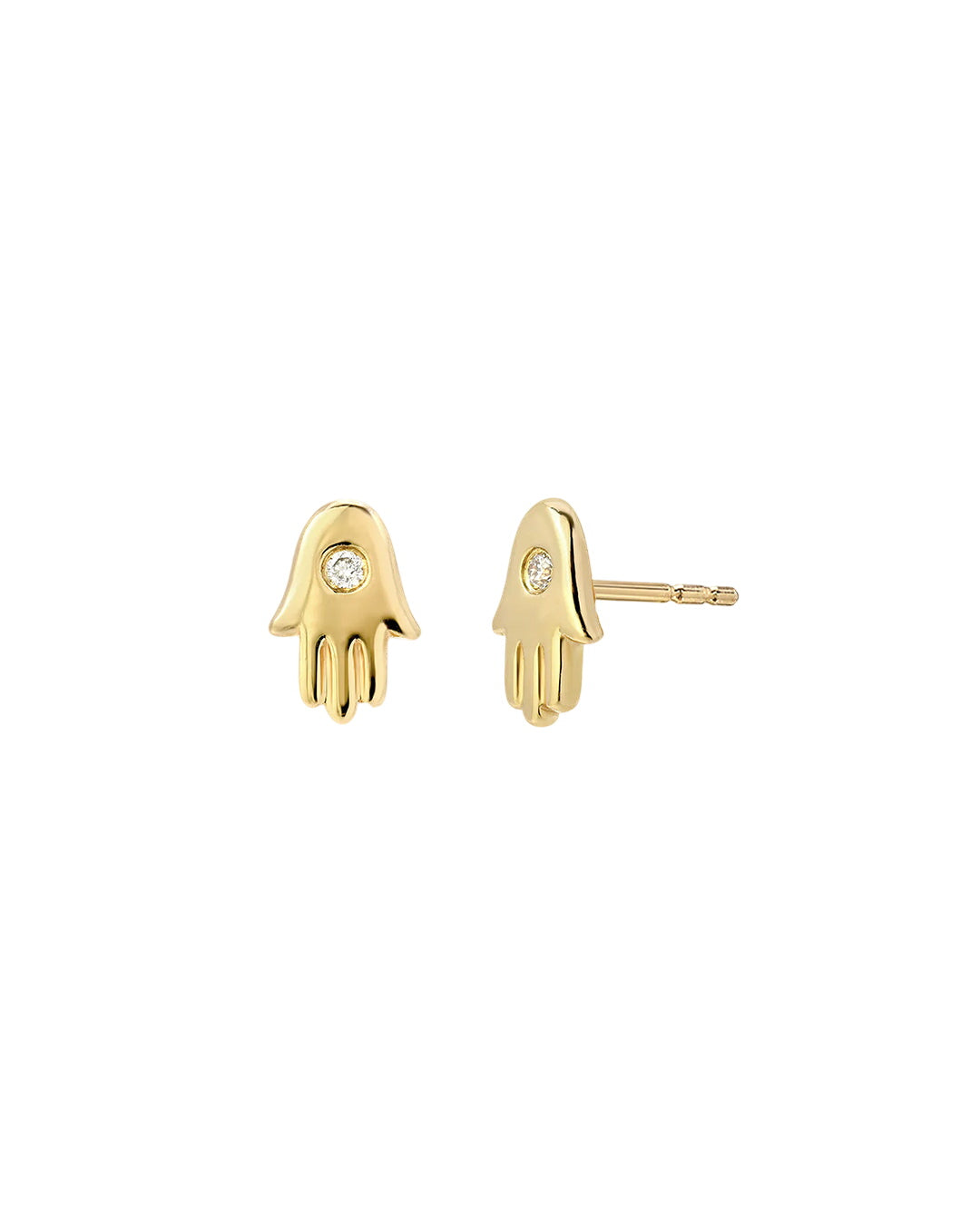 14k Gold Diamond Hamsa Stud Earrings