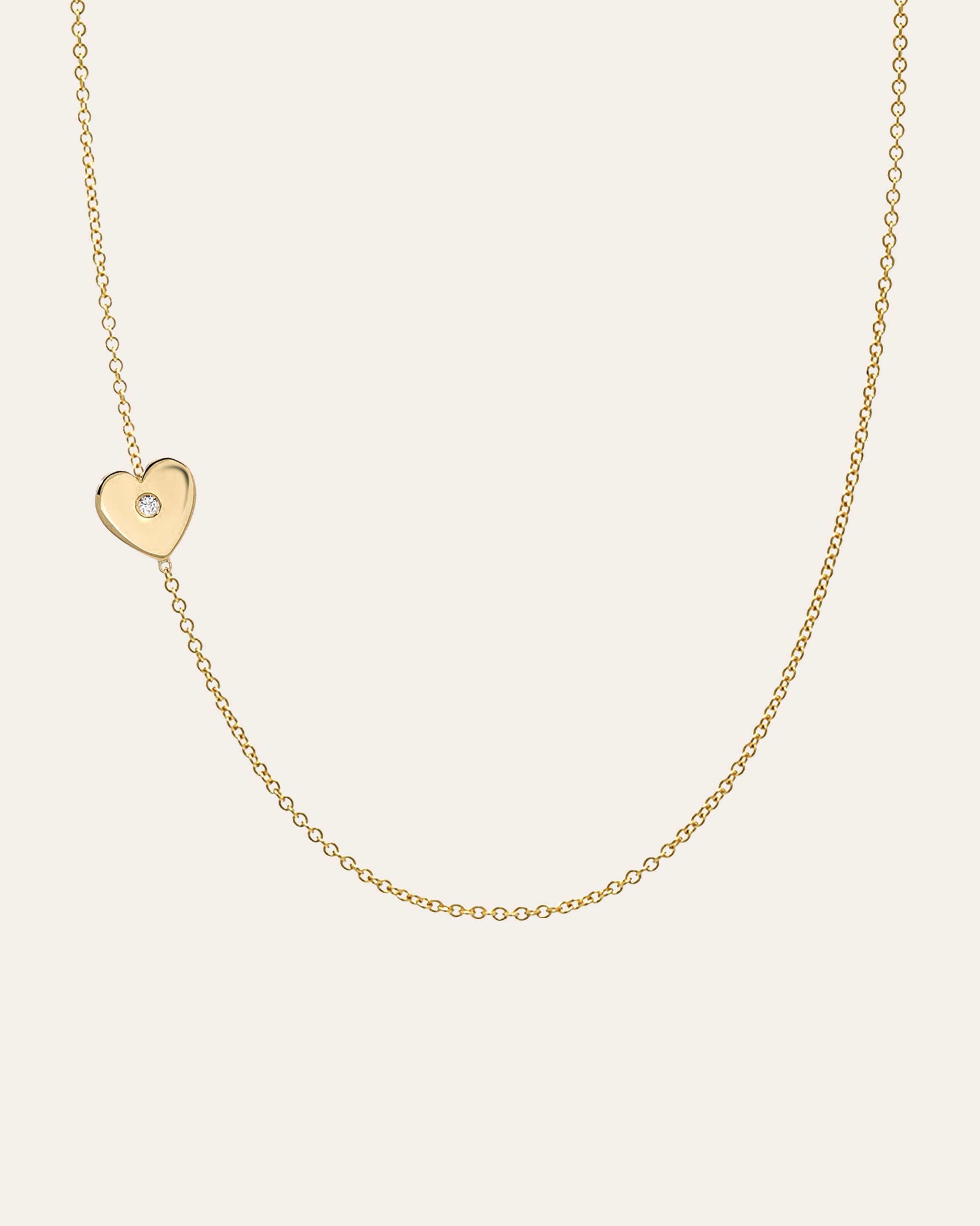 14k Gold Diamond Heart Asymmetrical Necklace