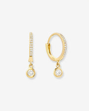 14k Gold Diamond Huggies With Drop Bezel Diamond