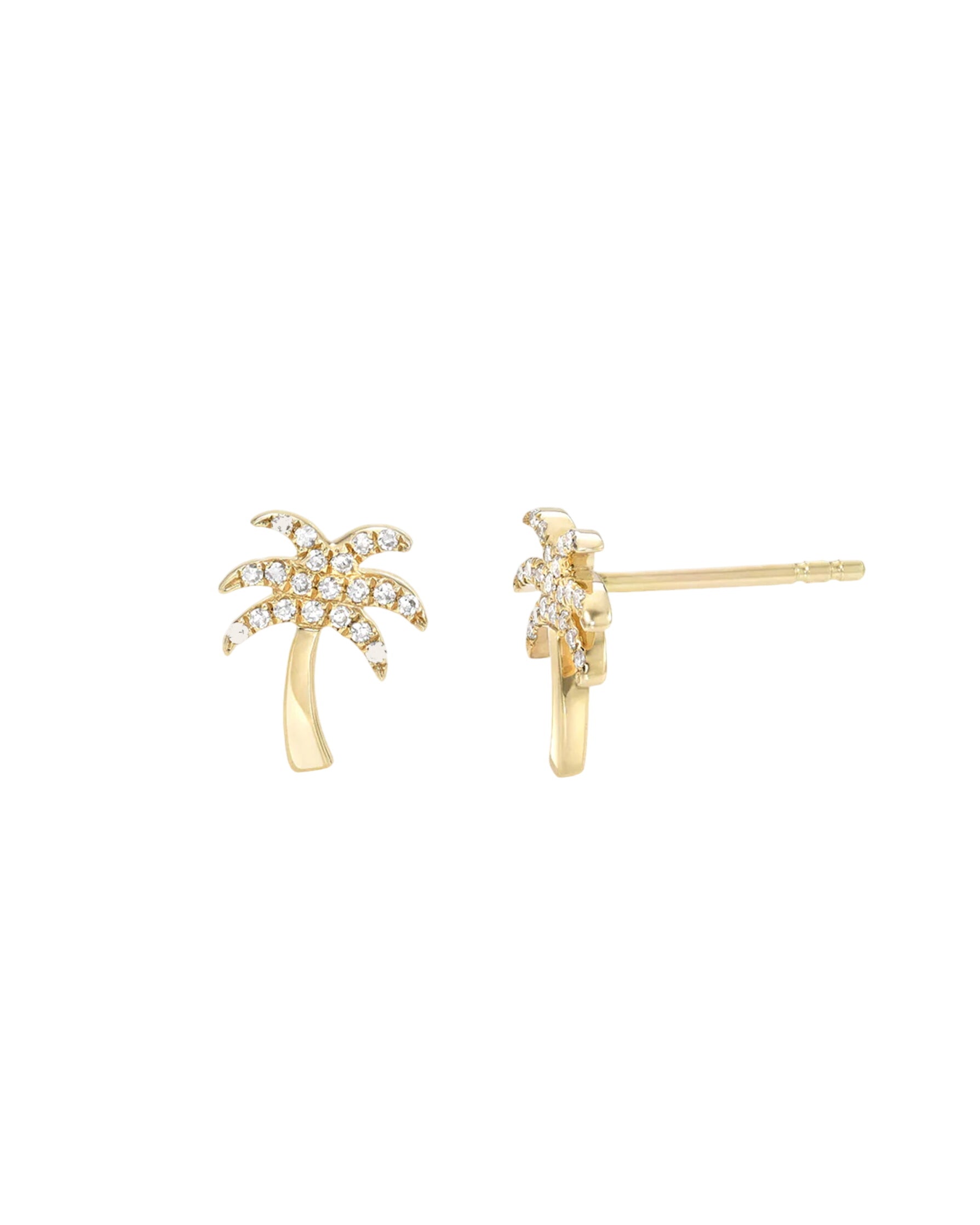 14k Gold Diamond Palm Tree Stud Earrings