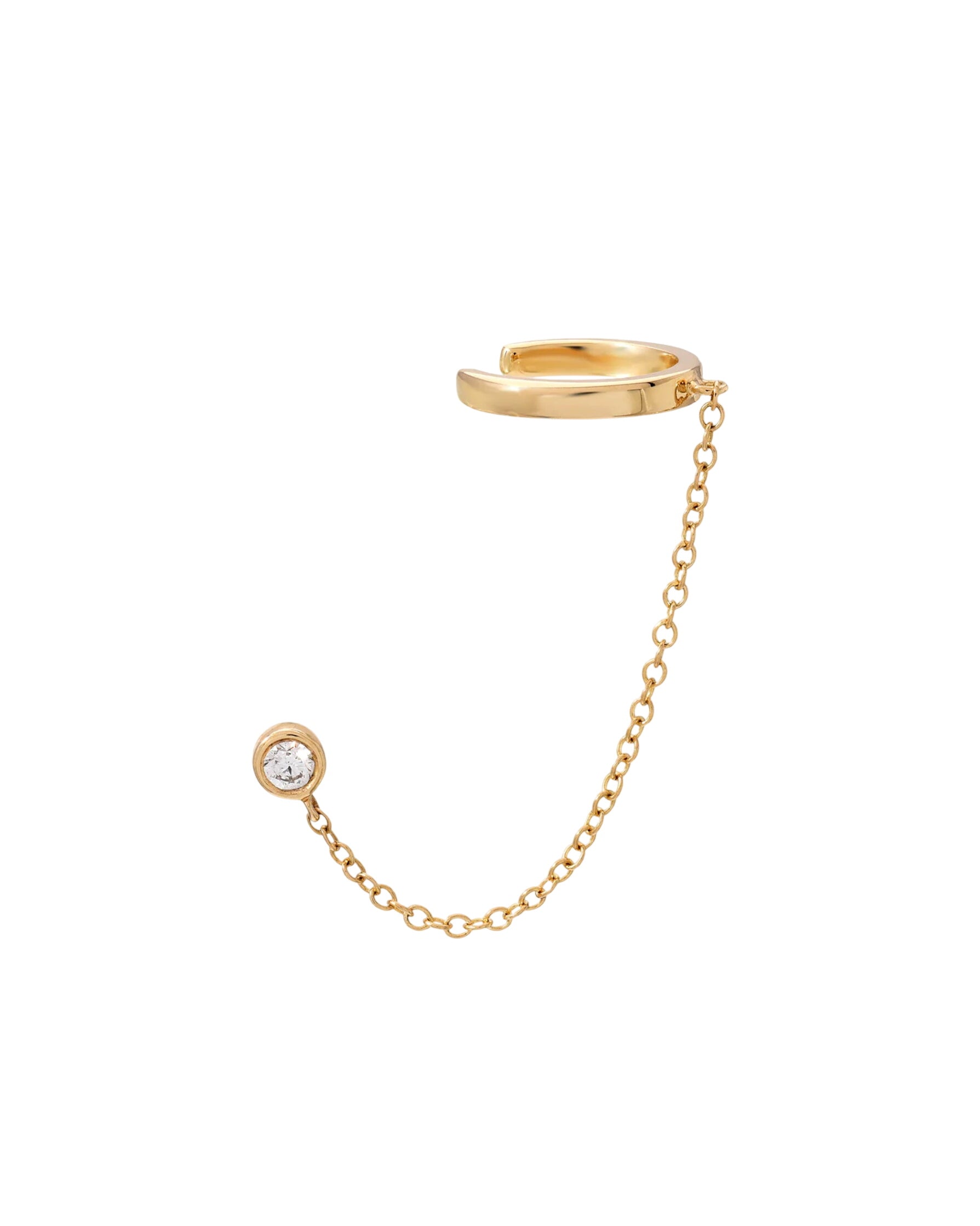 14k Gold Ear Cuff With Bezel Diamond Chain