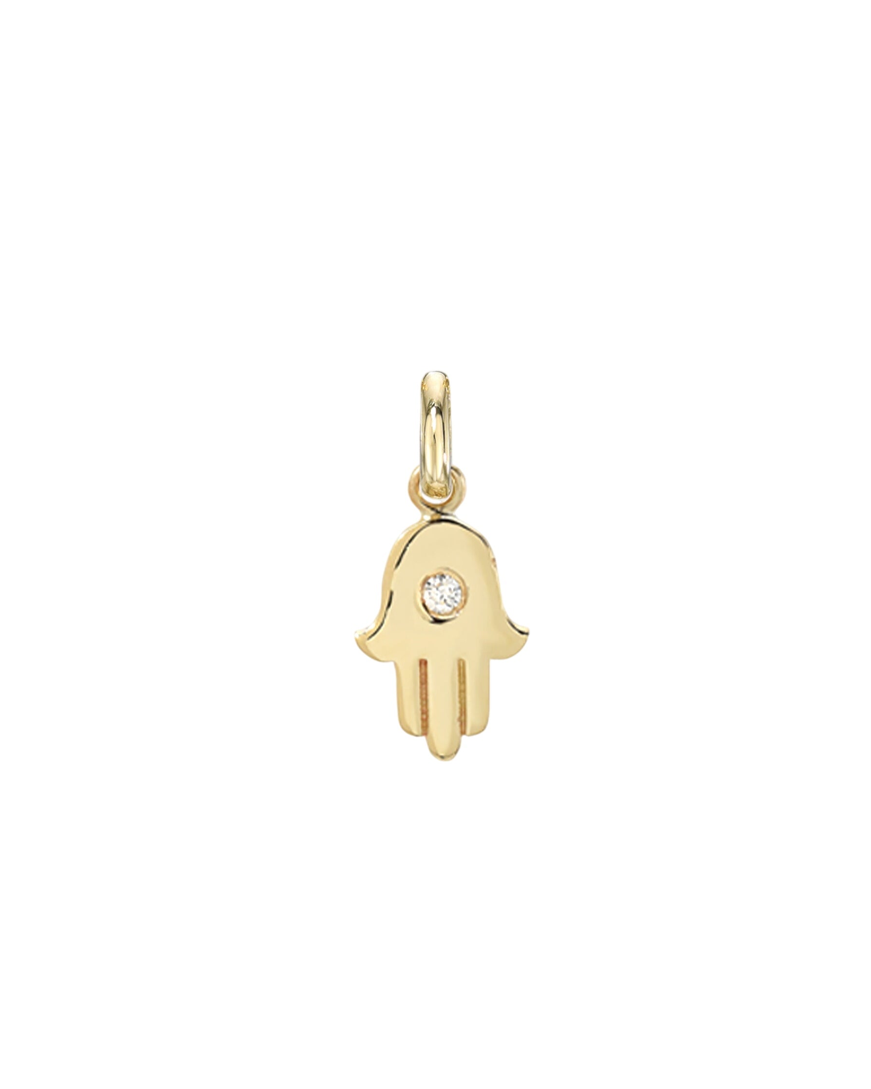 14k Gold Hamsa With Tiny Diamond Pendant