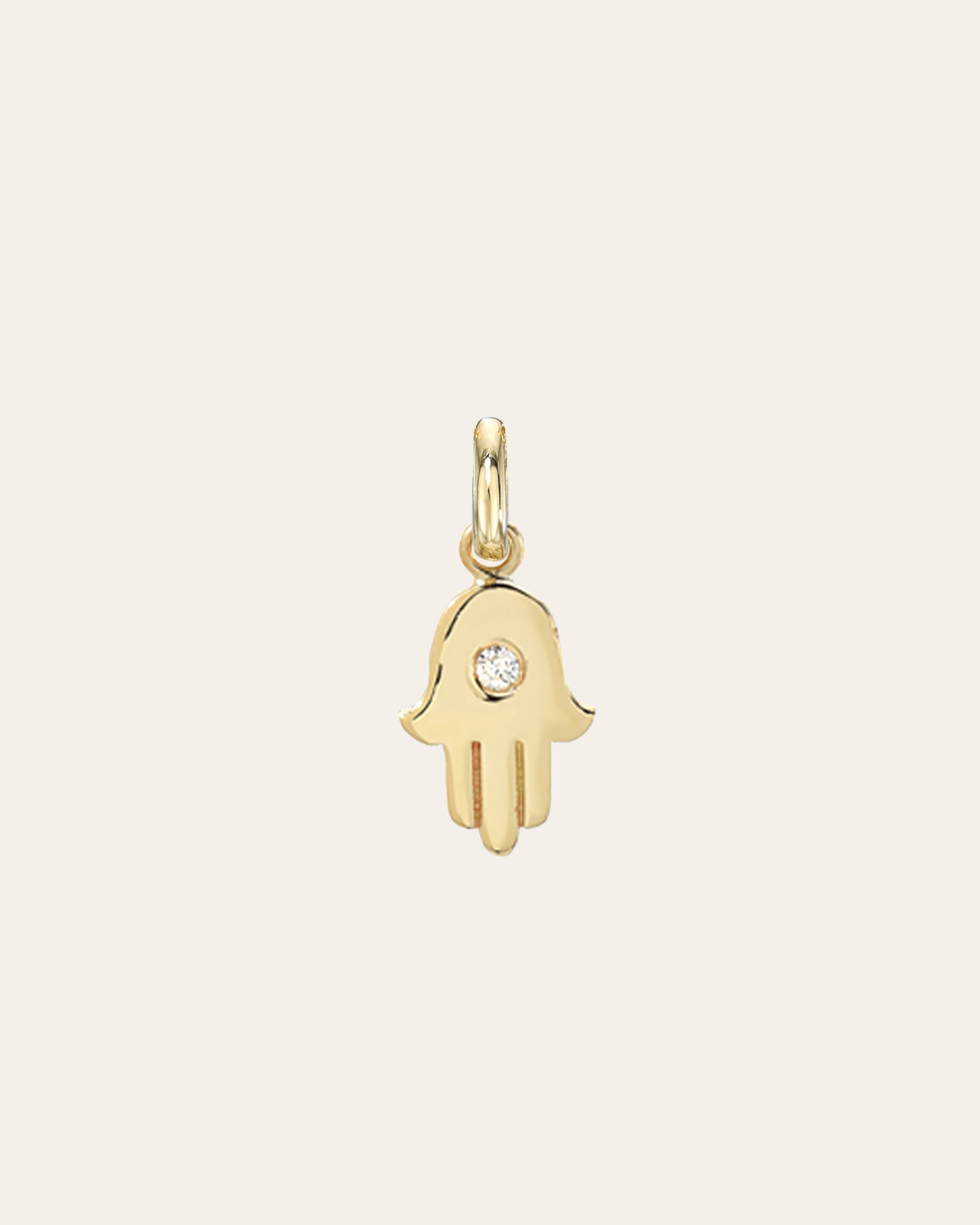 14k Gold Hamsa With Tiny Diamond Pendant