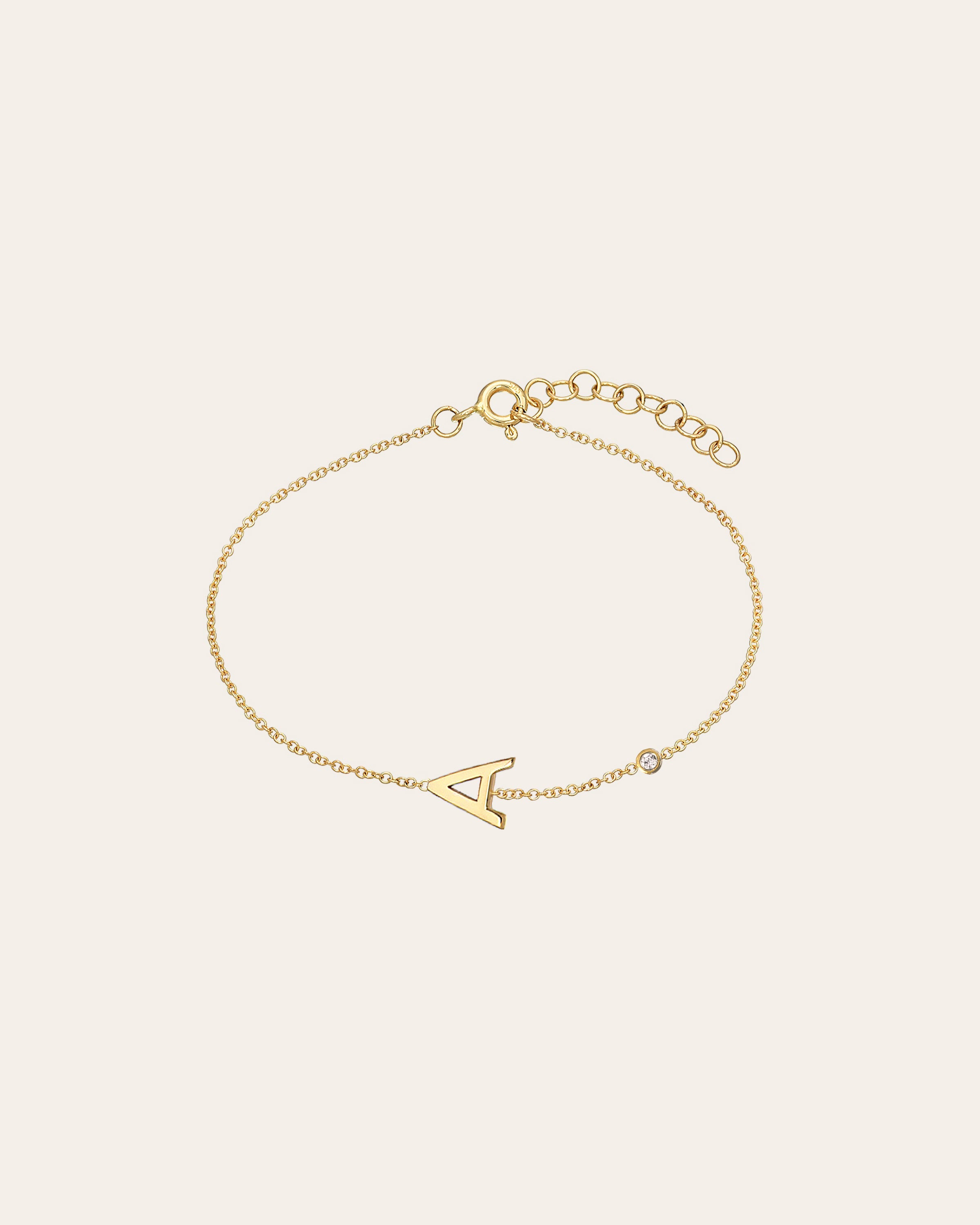 14k Gold Initial & Bezel Diamond Bracelet