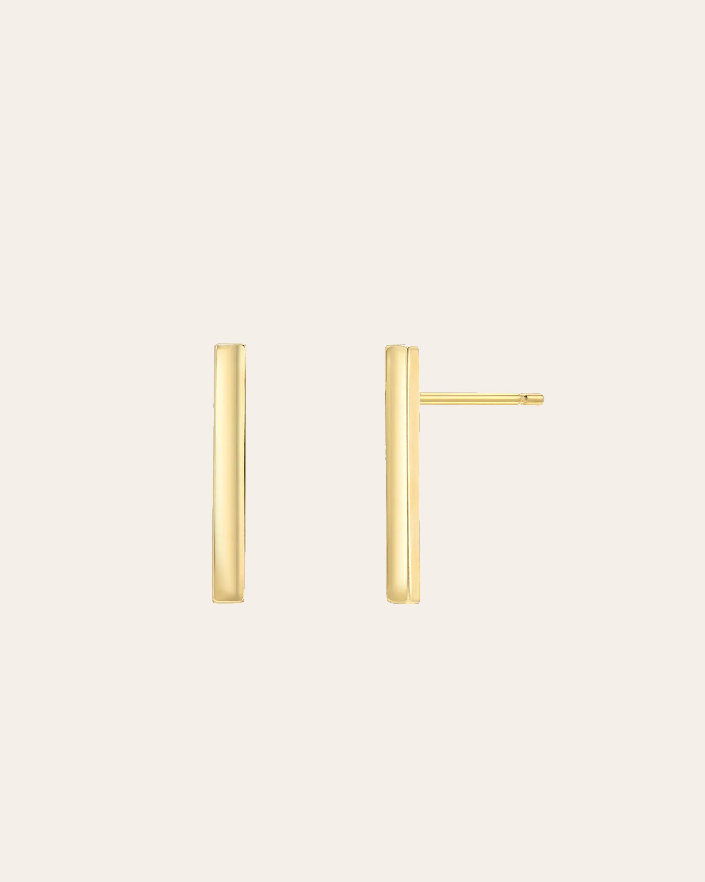 14k Gold Large Bar Stud Earrings