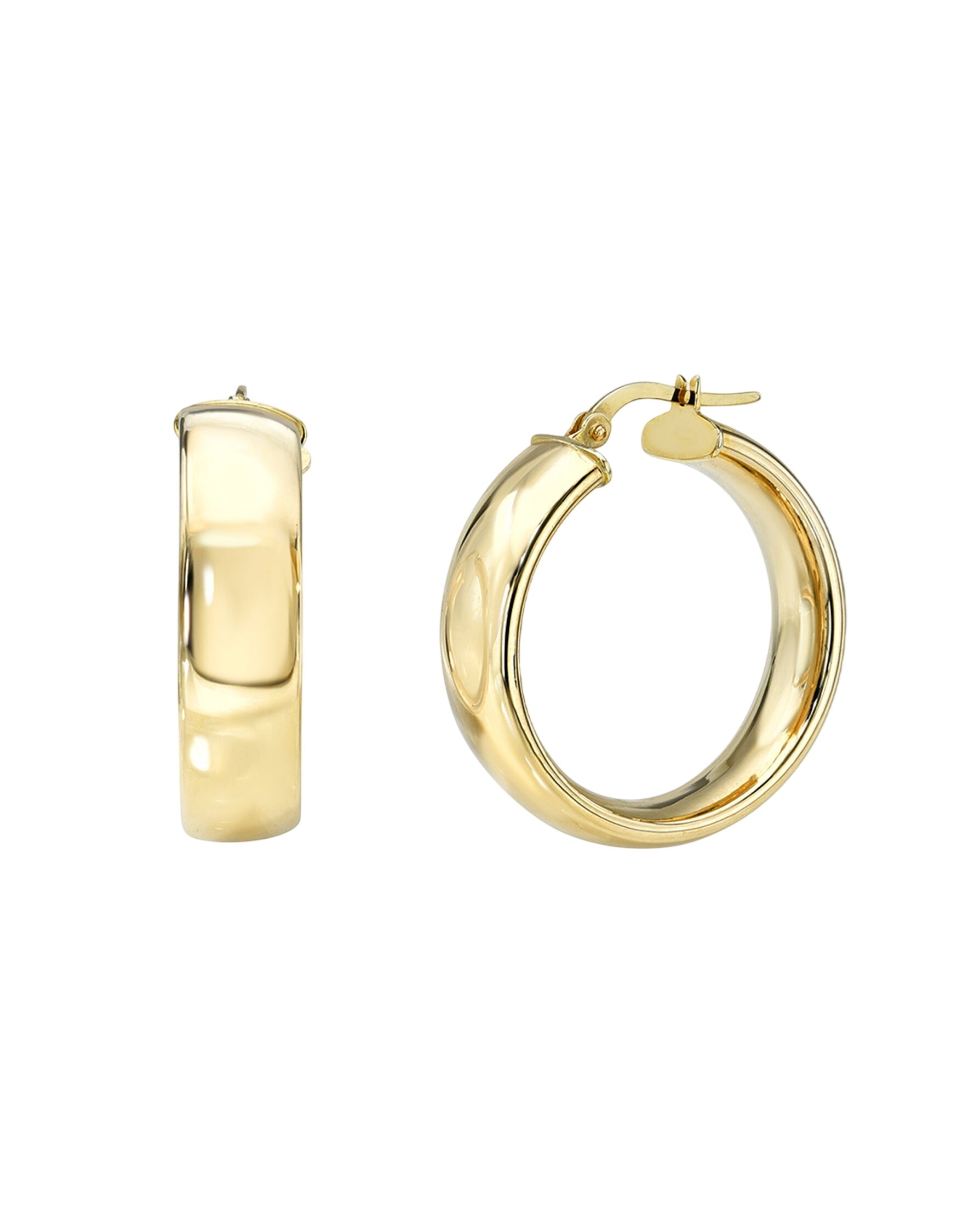 14k Gold Large Bubbled Flat Hoop Earrings