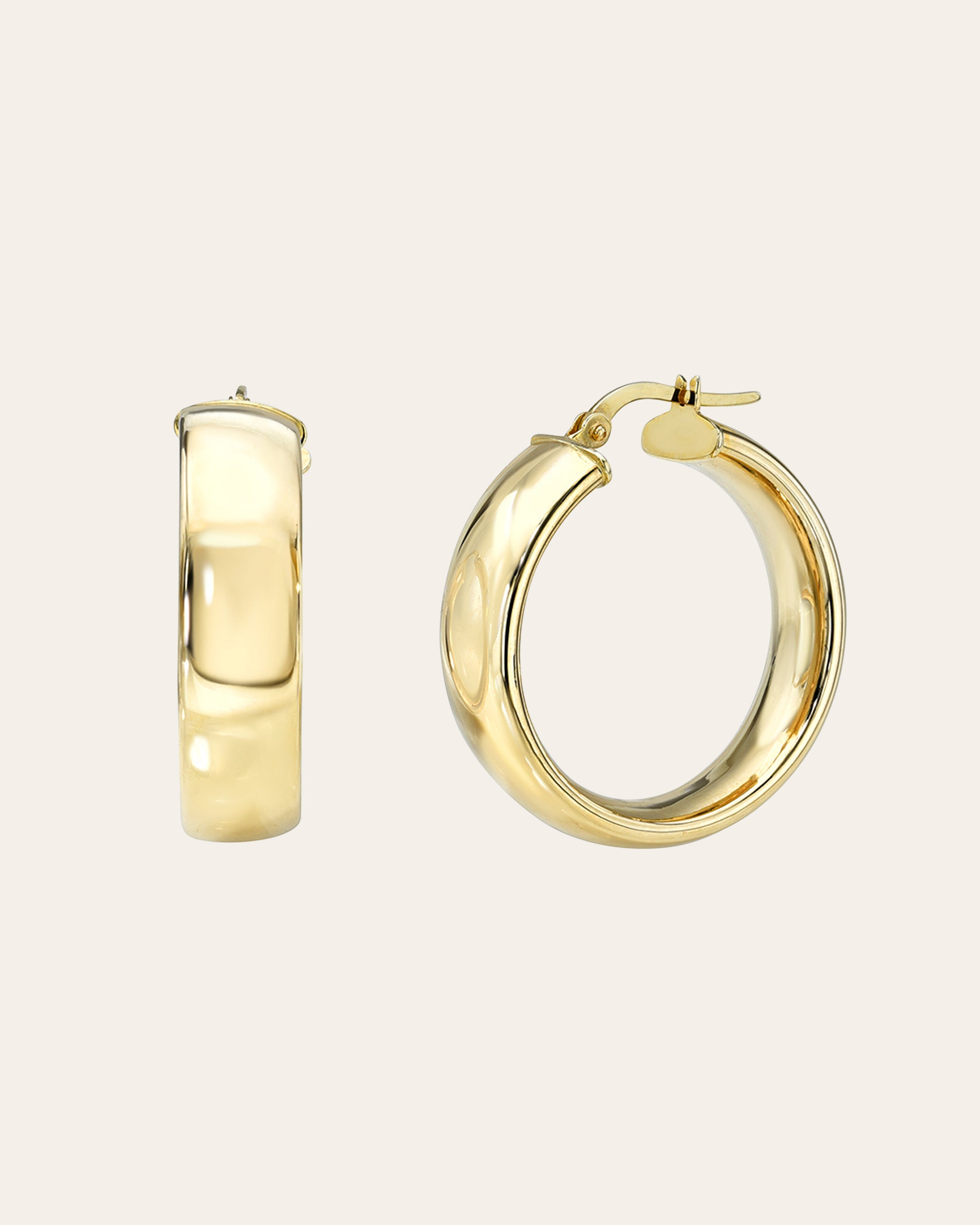 14k Gold Large Bubbled Flat Hoop Earrings