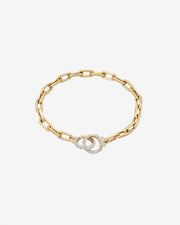 14k Gold Large Open Link Chain Bracelet With Diamond Handcuffs
