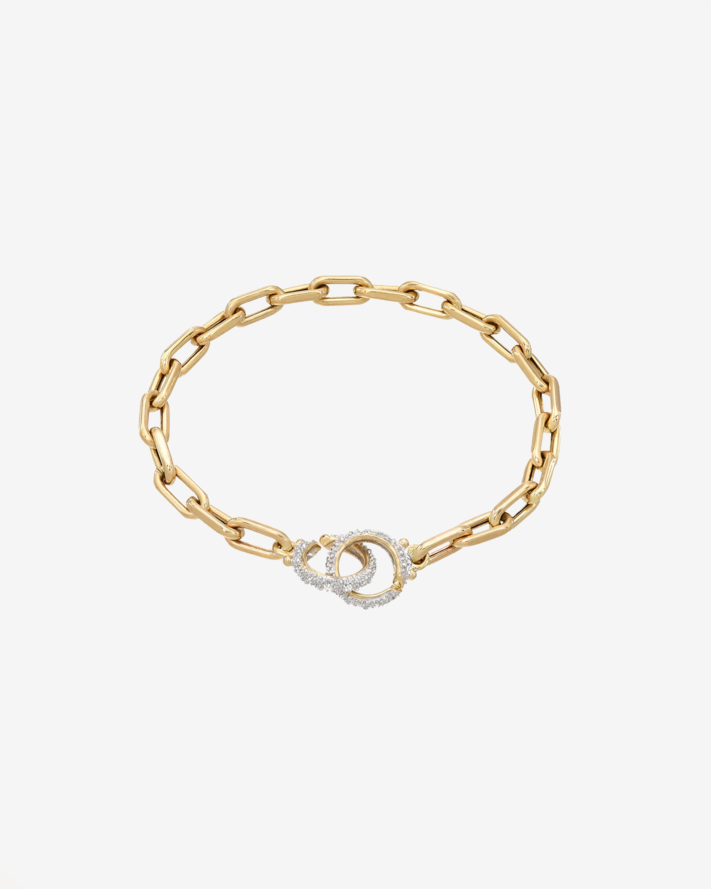 14k Gold Large Open Link Chain Bracelet With Diamond Handcuffs