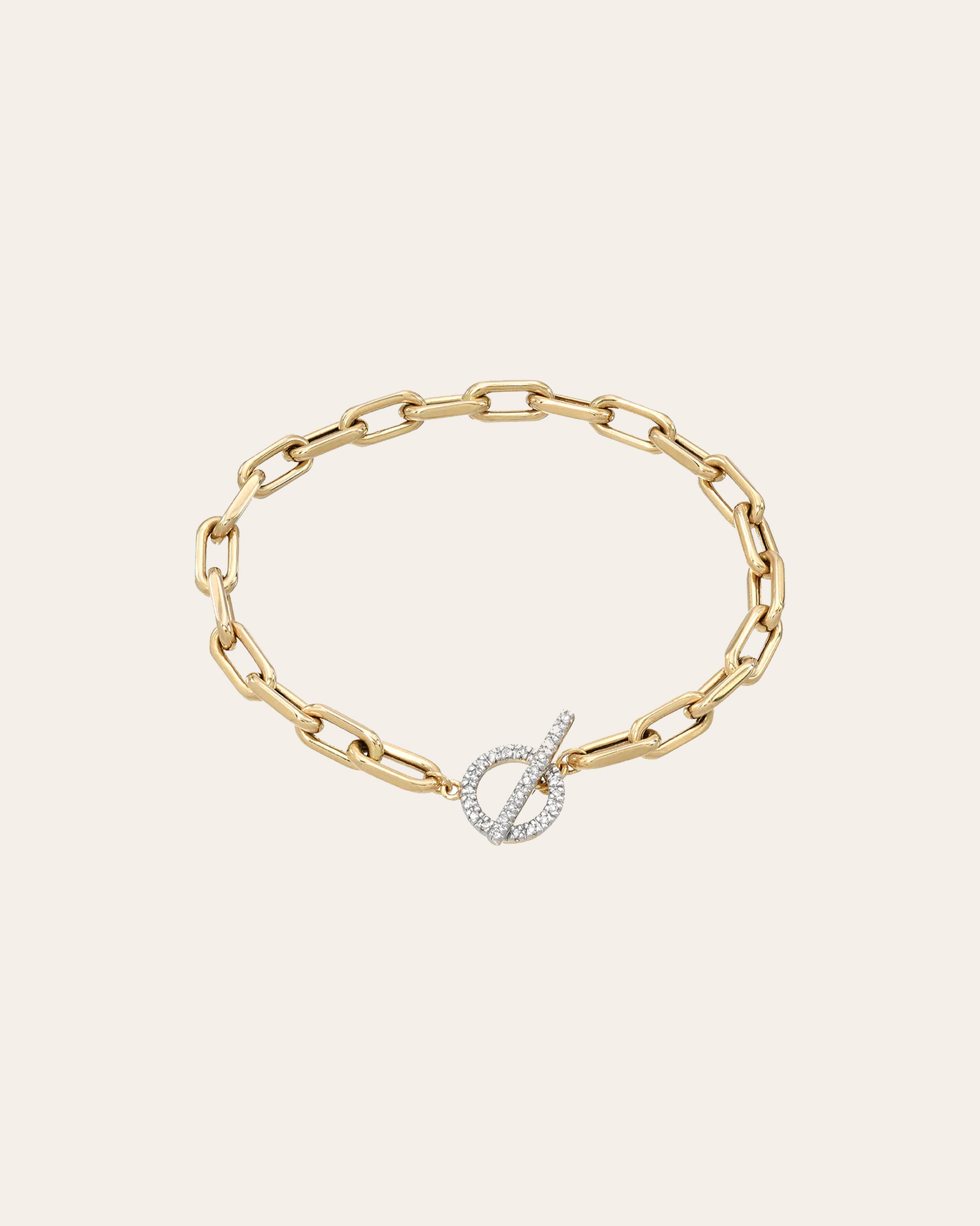 14k Gold Large Open Link Chain Bracelet With Diamond Toggle