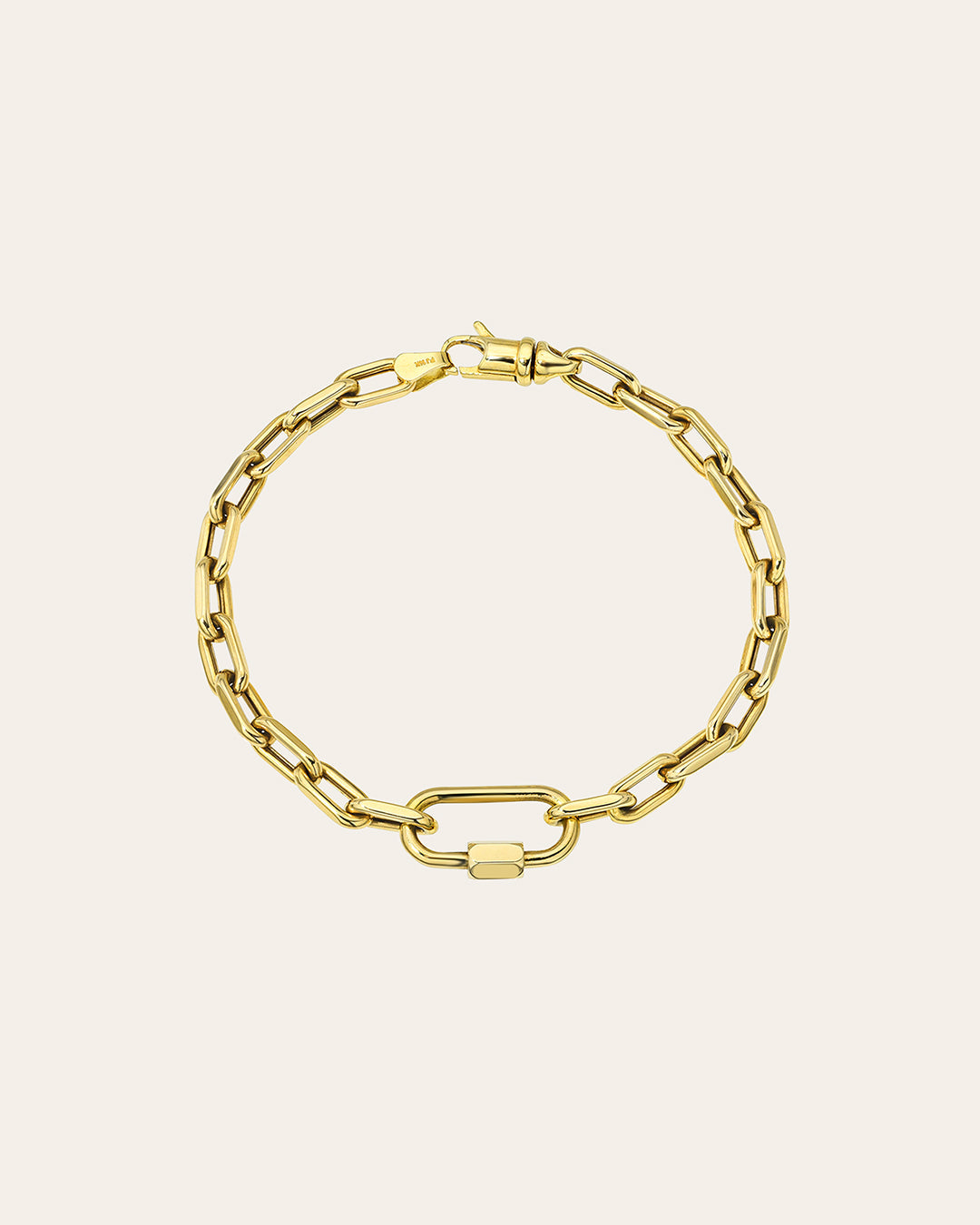 14k Gold Large Open Link Chain With Carabiner Bracelet