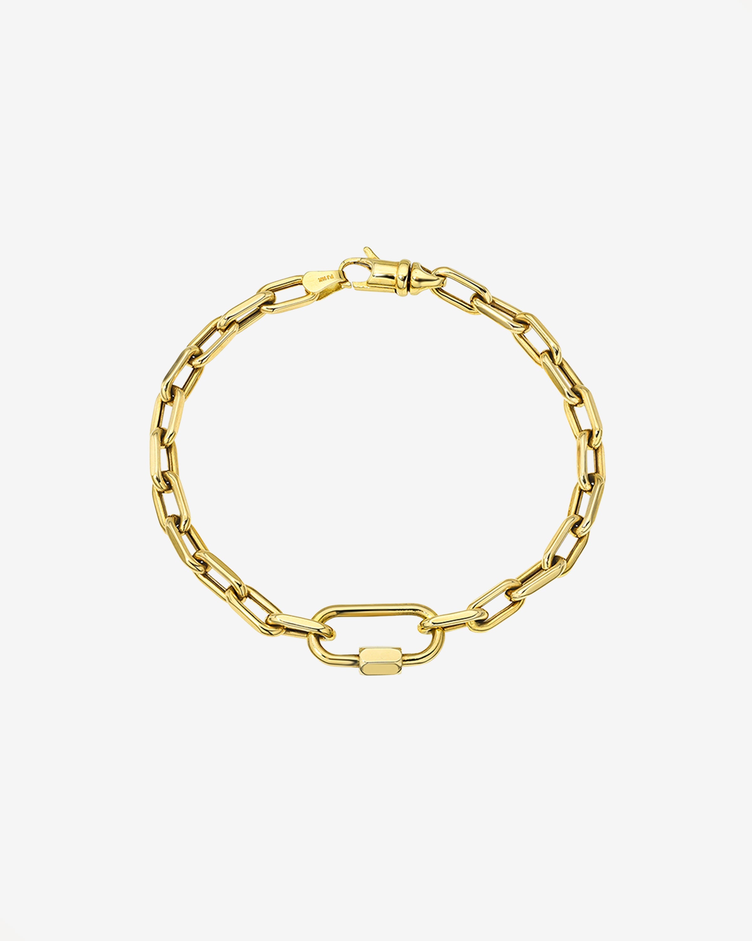 14k Gold Large Open Link Chain With Carabiner Bracelet