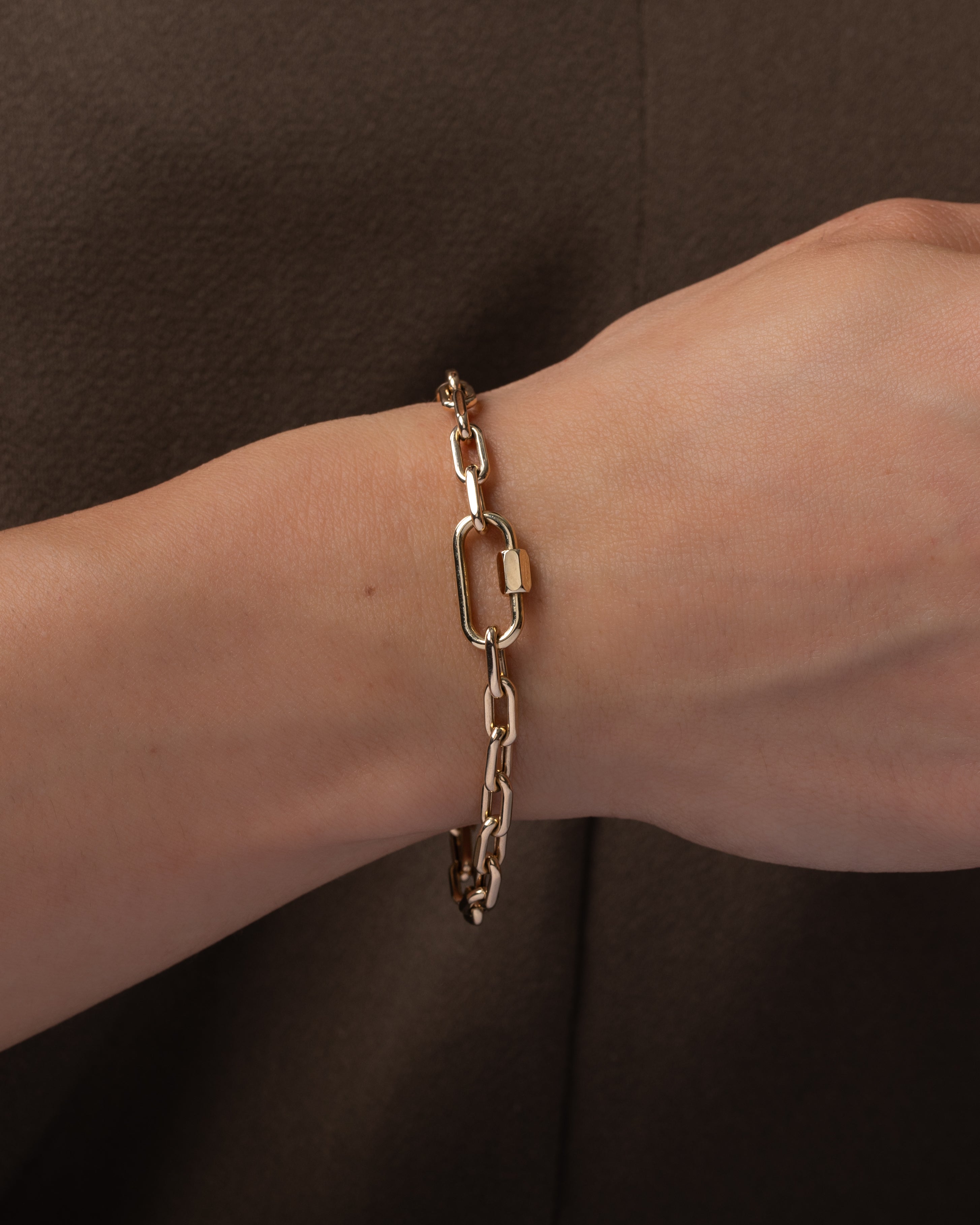 14k Gold Large Open Link Chain With Carabiner Bracelet