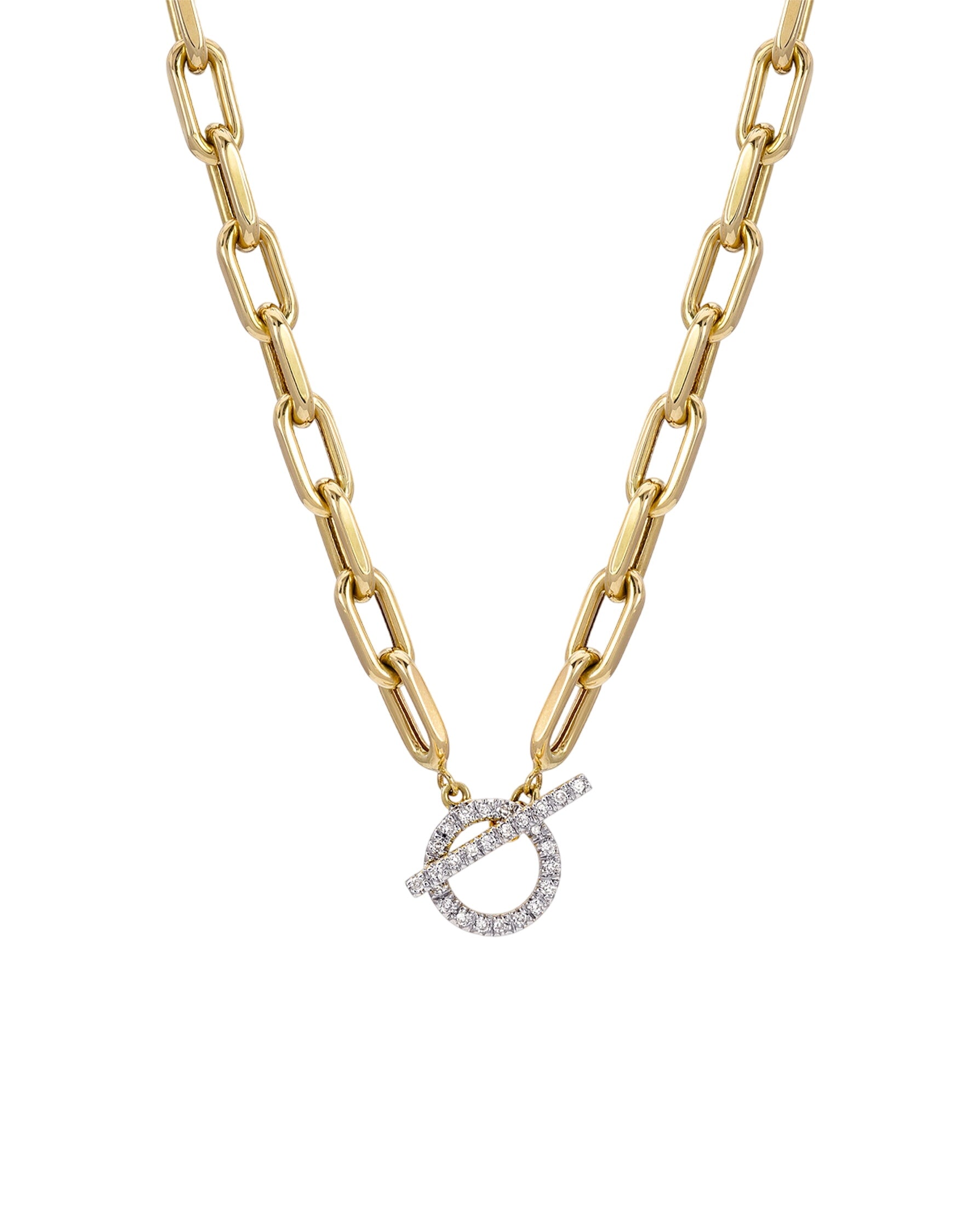 14k Gold Large Open Link Chain With Diamond Toggle Necklace