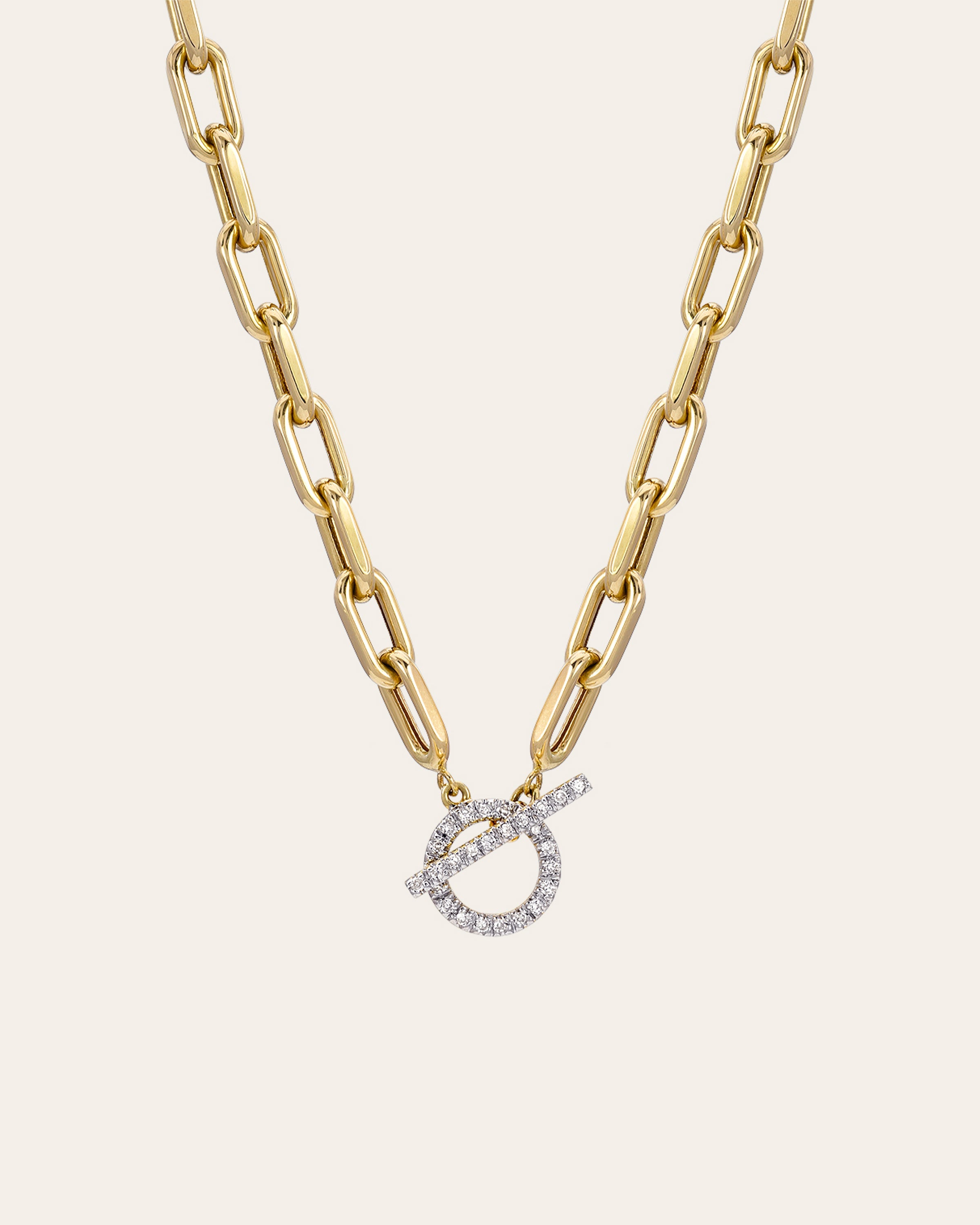 14k Gold Large Open Link Chain With Diamond Toggle Necklace