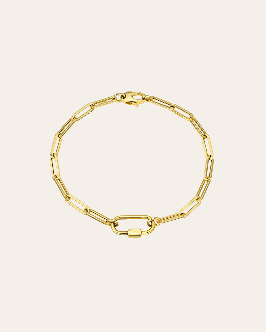 14k Gold Large Paper Clip Chain With Carabiner Bracelet