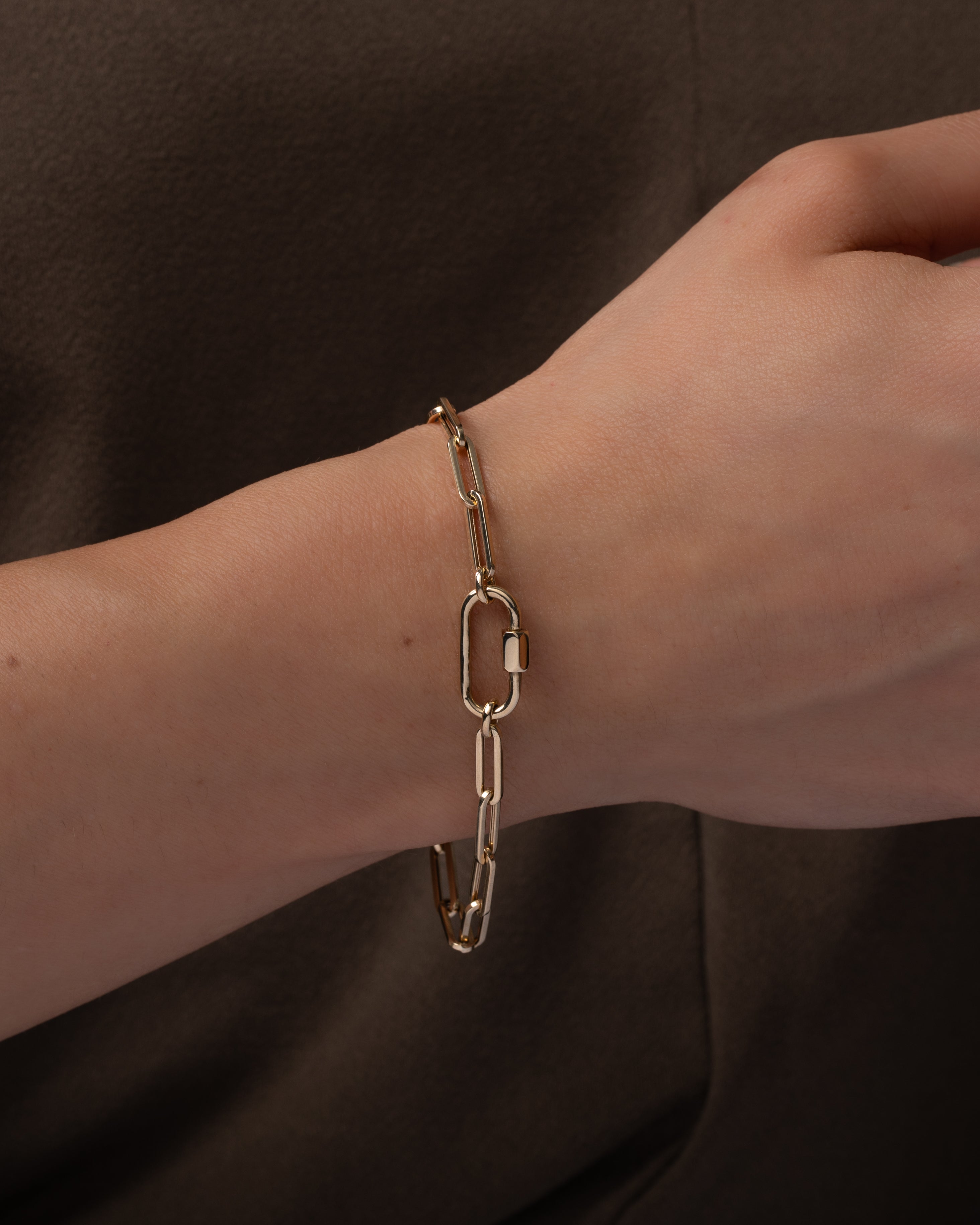 14k Gold Large Paper Clip Chain With Carabiner Bracelet