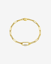 14k Gold Large Paper Clip Chain With Diamond Carabiner Bracelet