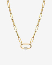 14k Gold Large Paper Clip Chain With Diamond Carabiner Necklace