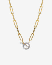 14k Gold Large Paper Clip Chain With Diamond Toggle Necklace