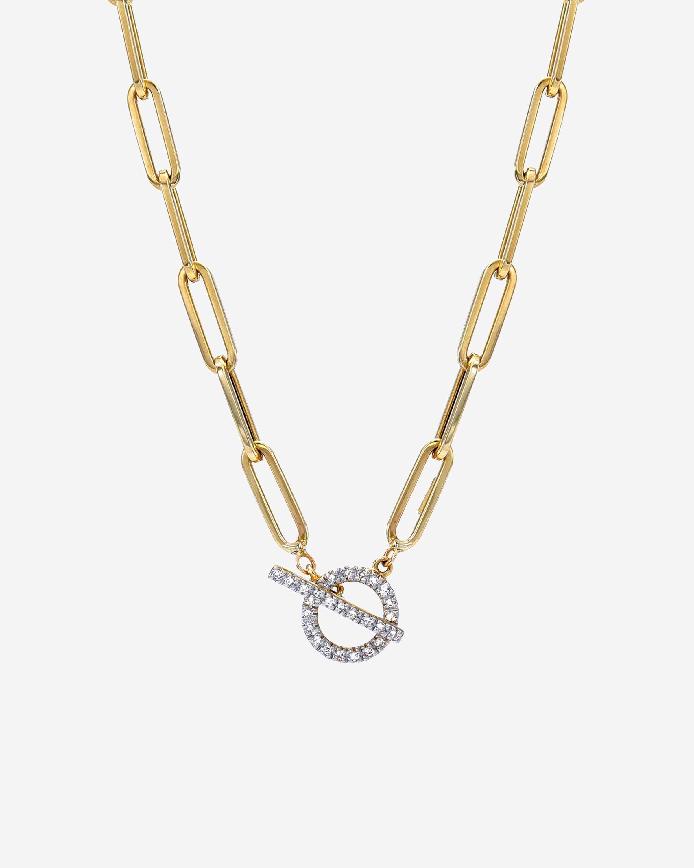 14k Gold Large Paper Clip Chain With Diamond Toggle Necklace