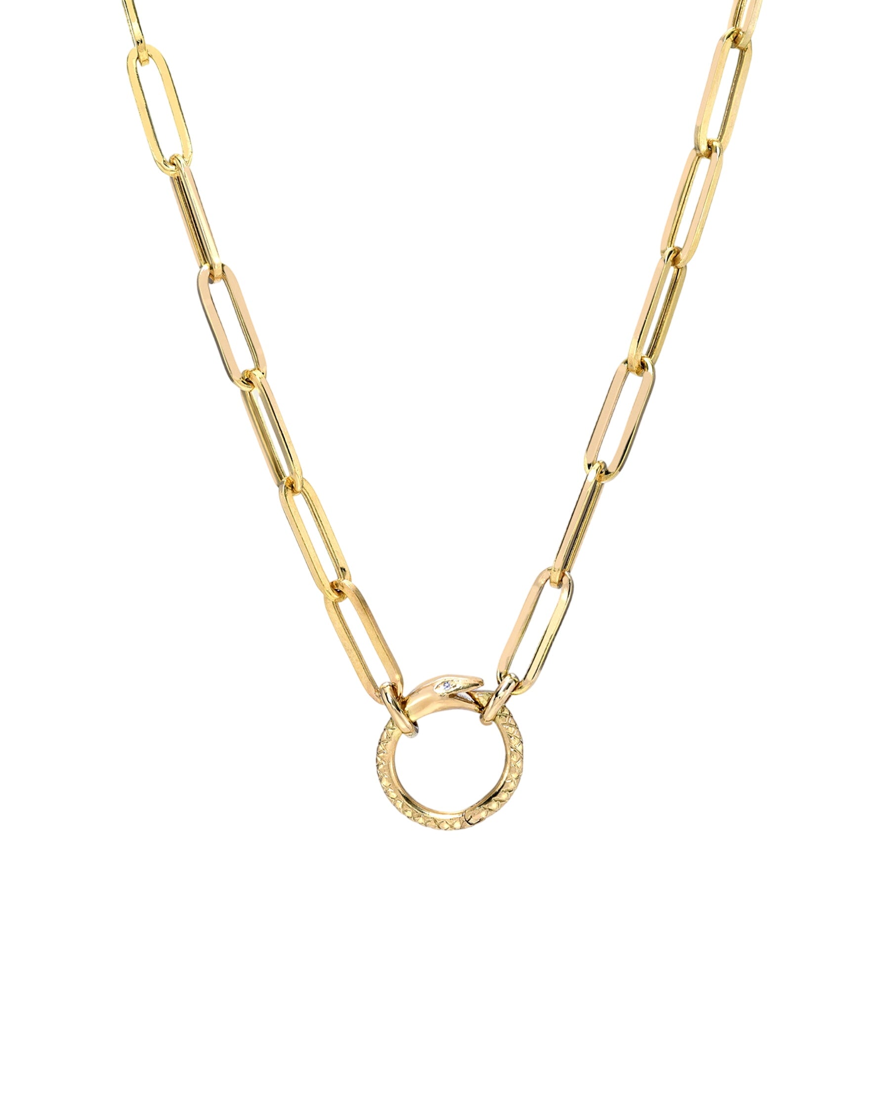 14k Gold Large Paper Clip Chain With Snake Enhancer Necklace