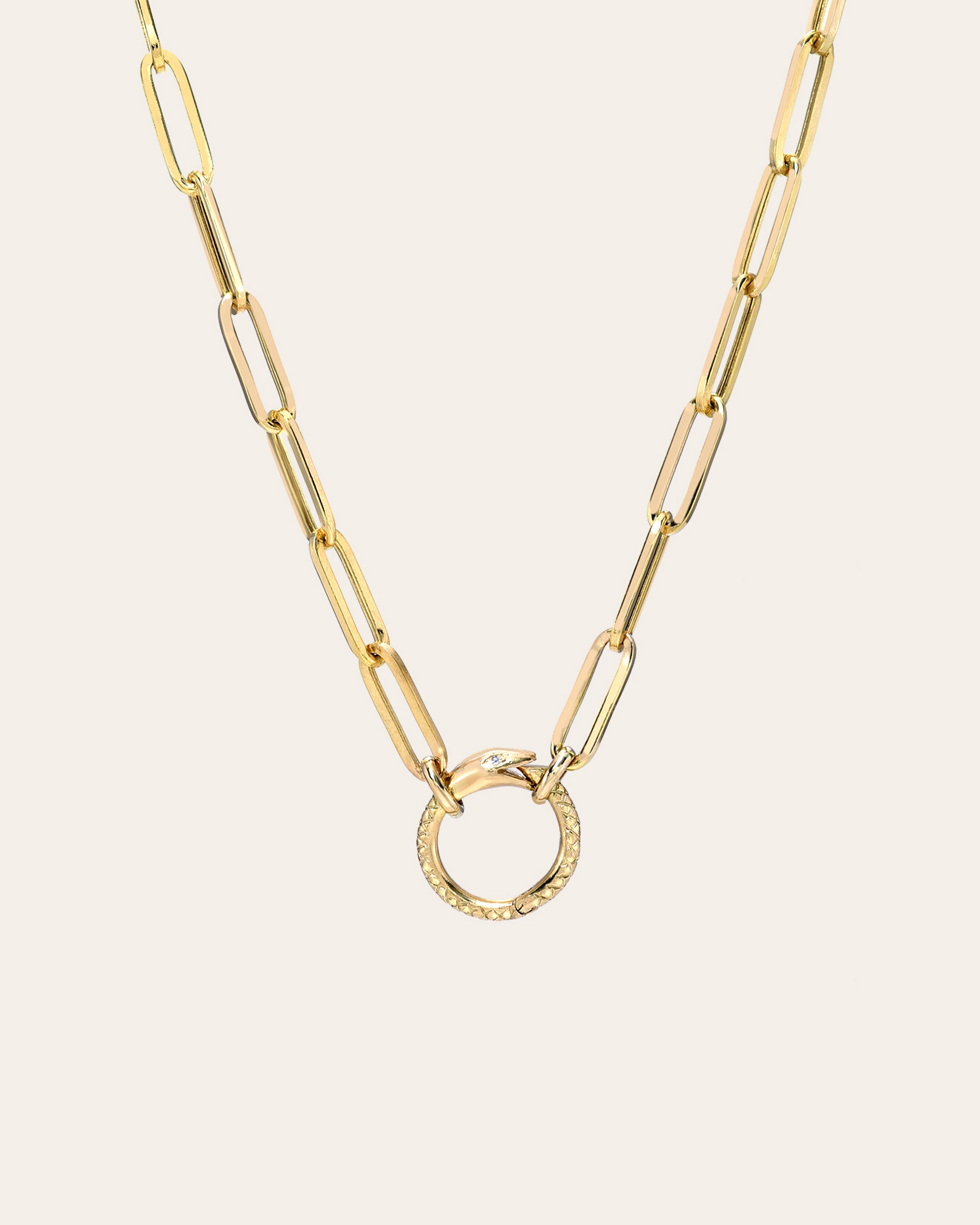 14k Gold Large Paper Clip Chain With Snake Enhancer Necklace