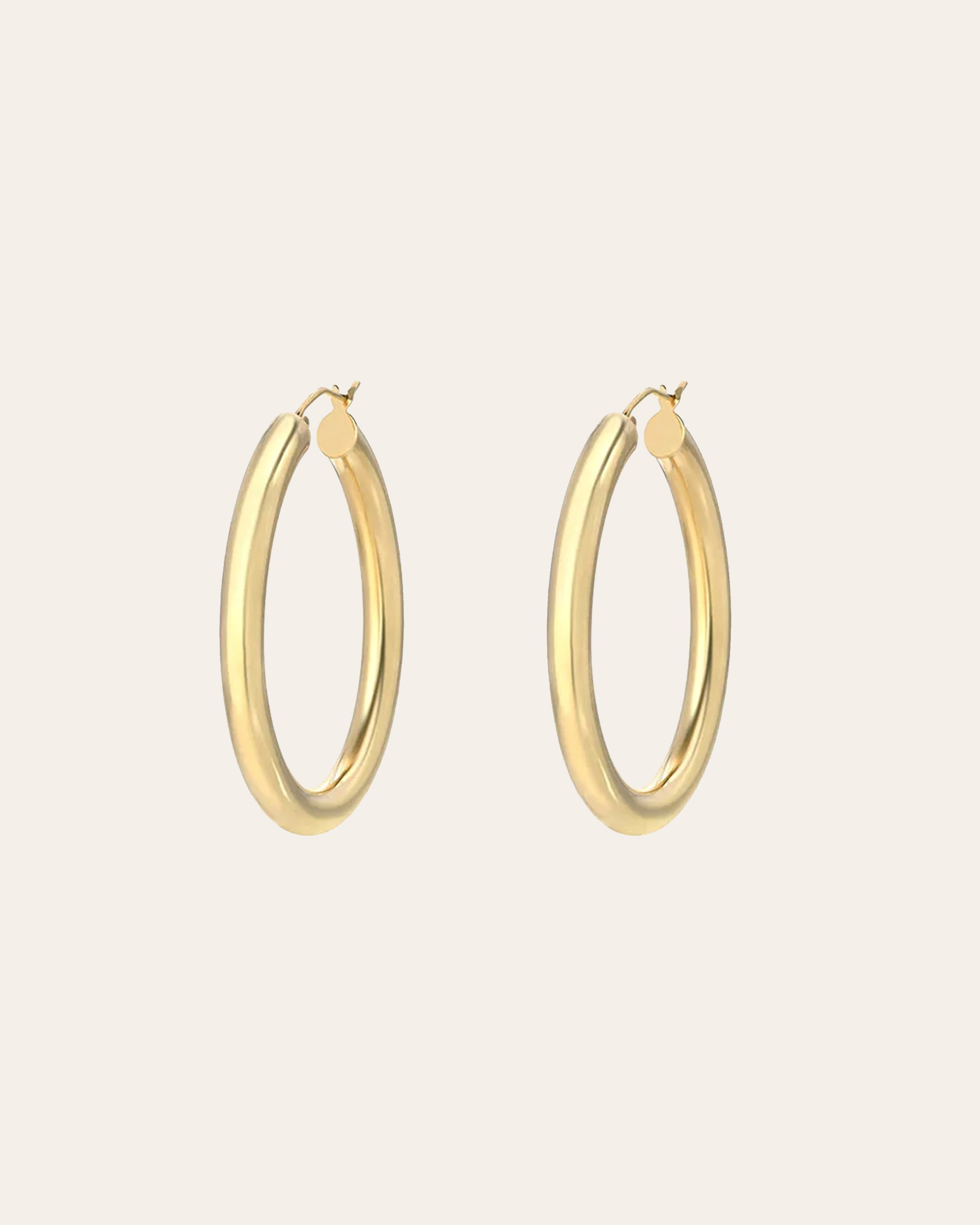 14k Gold Medium Thick Hoop Earrings