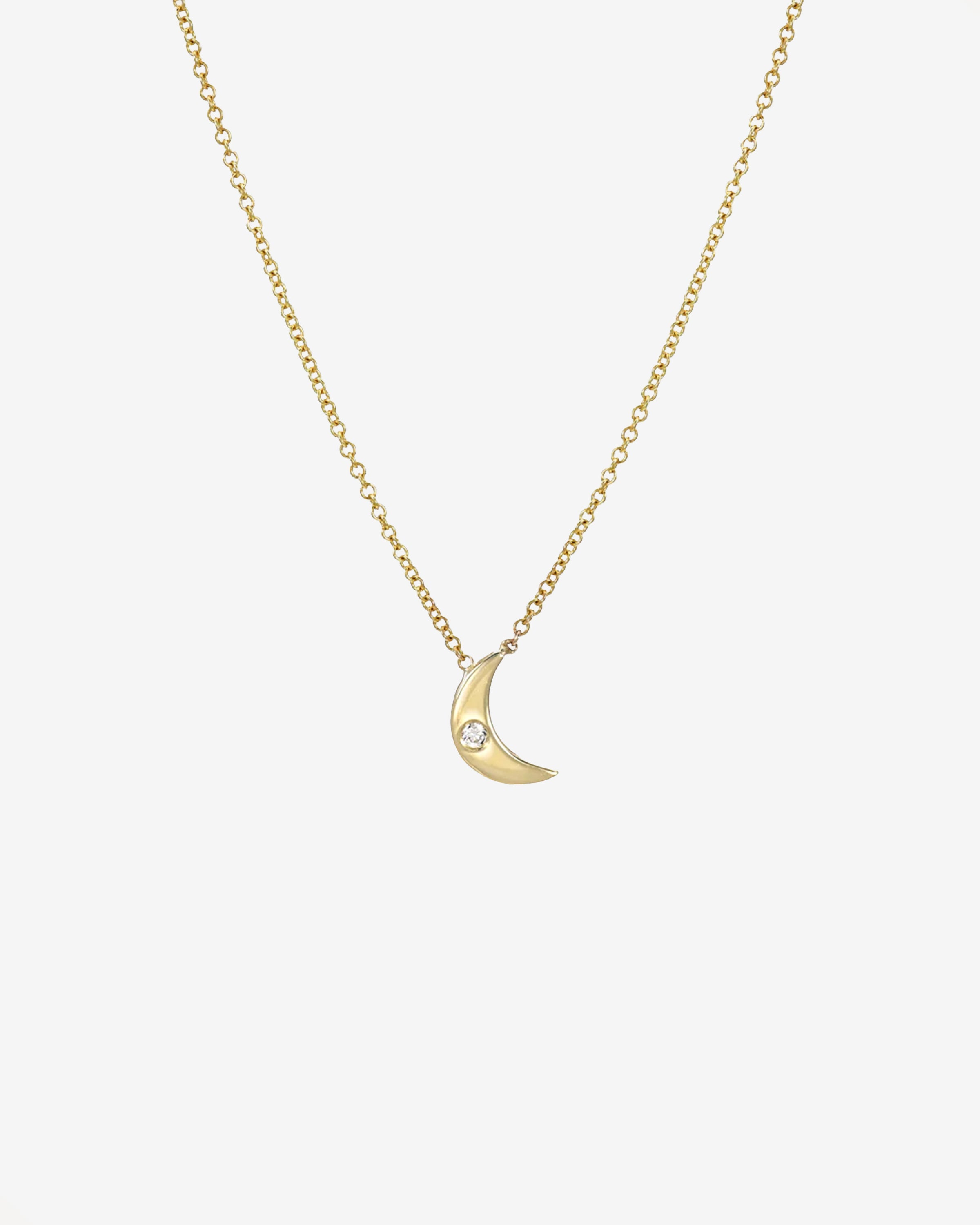 Kids 14k Gold Moon With Tiny Diamond Necklace