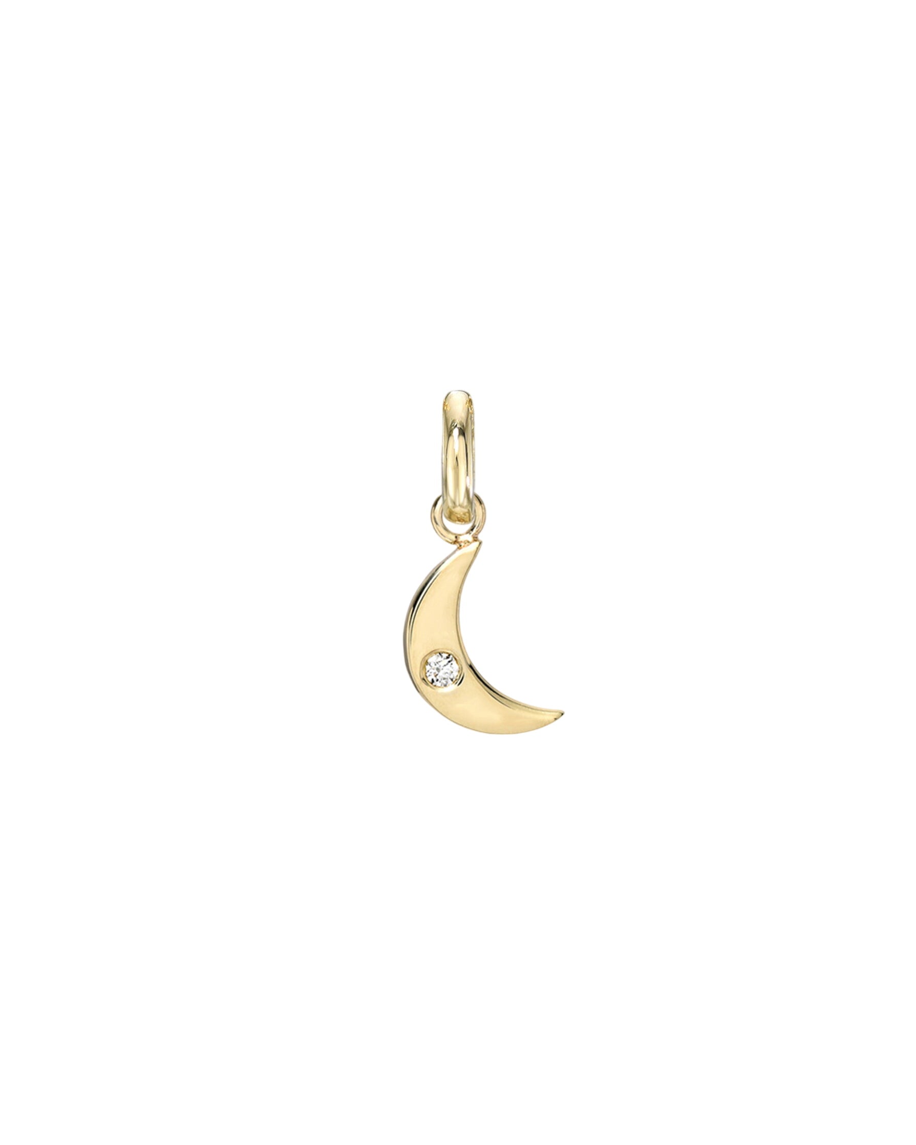 14k Gold Moon With Tiny Diamond Pendant