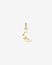 14k Gold Moon With Tiny Diamond Pendant