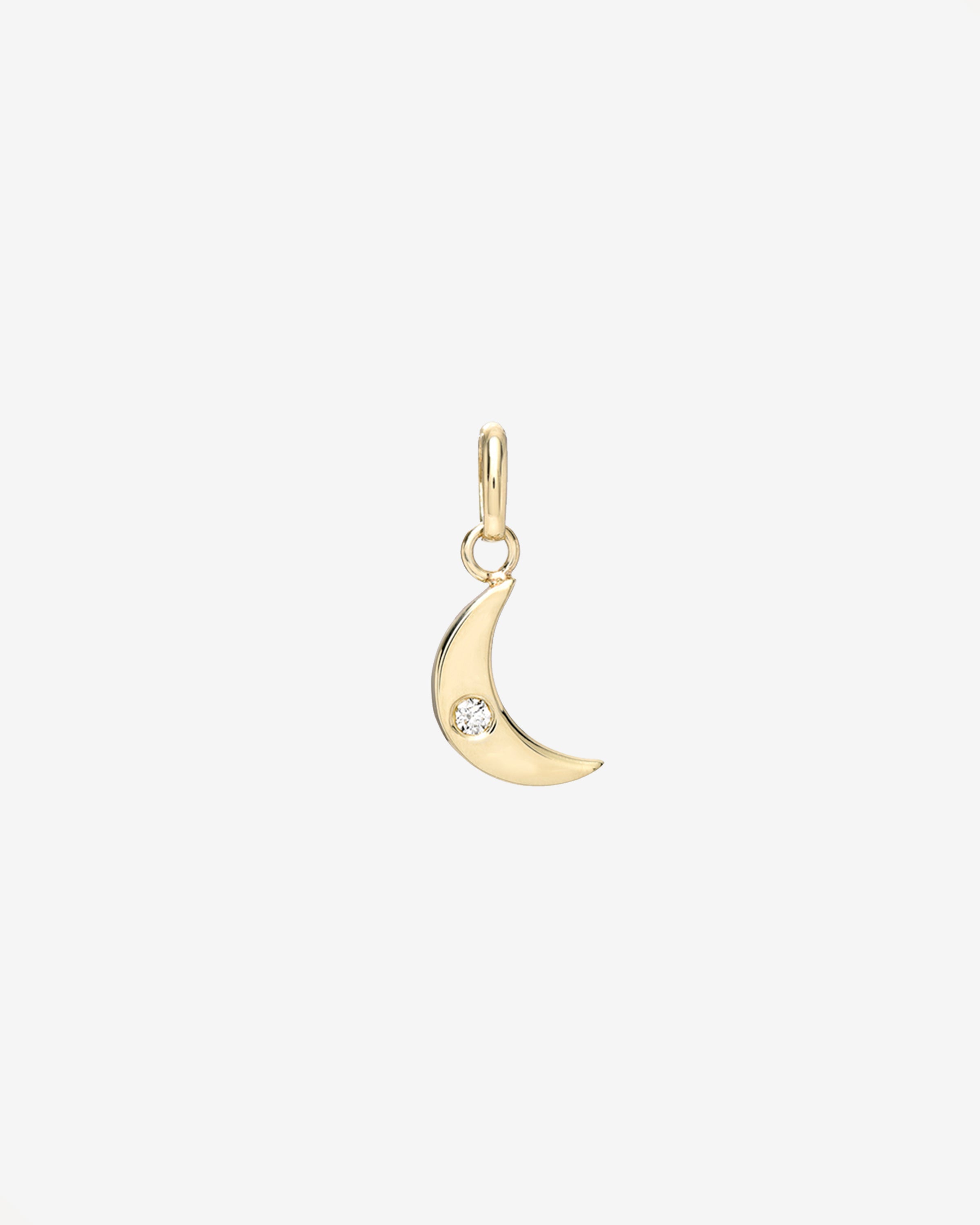 14k Gold Moon With Tiny Diamond Pendant