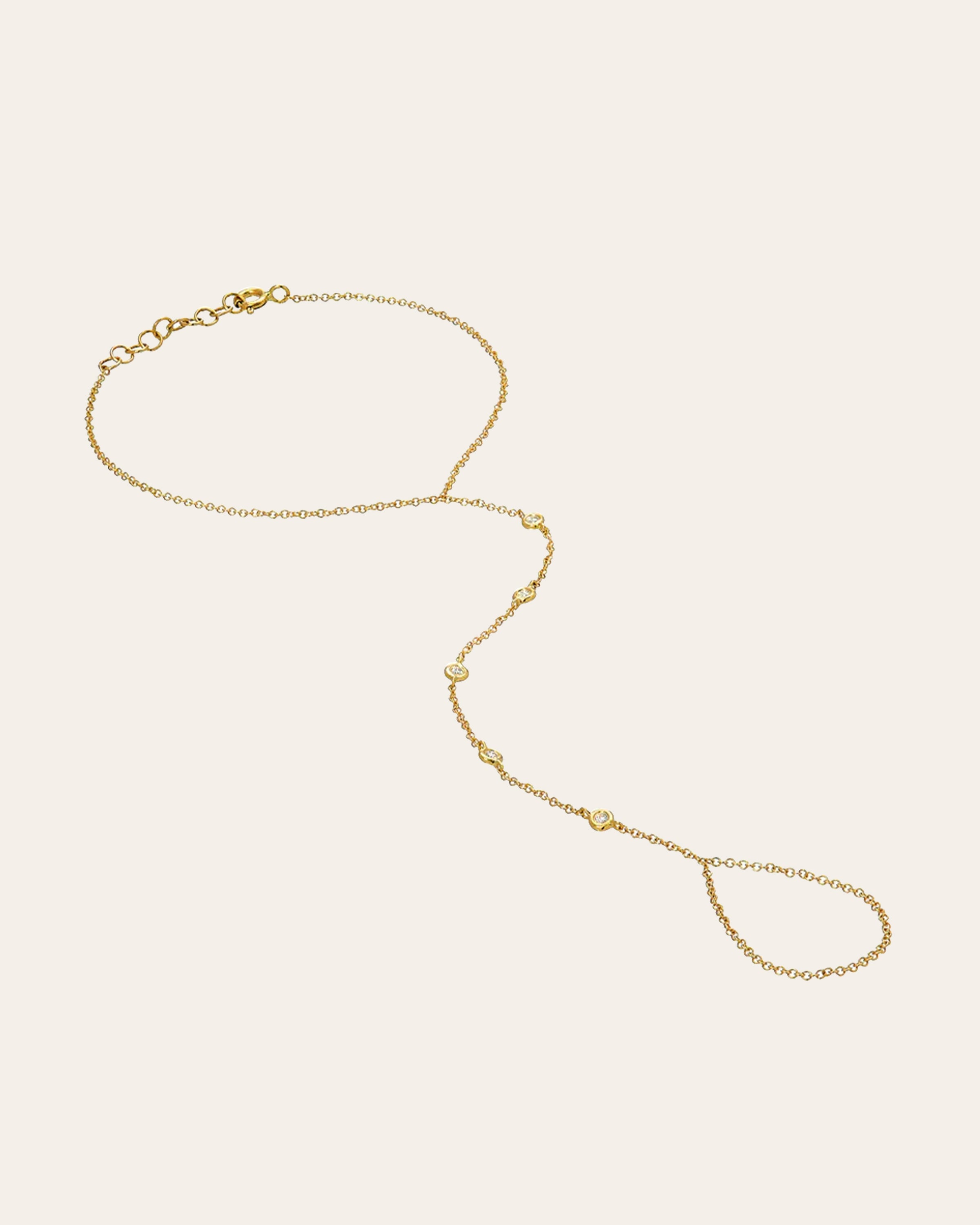 14k Gold Multiple Bezel Diamond Hand Chain