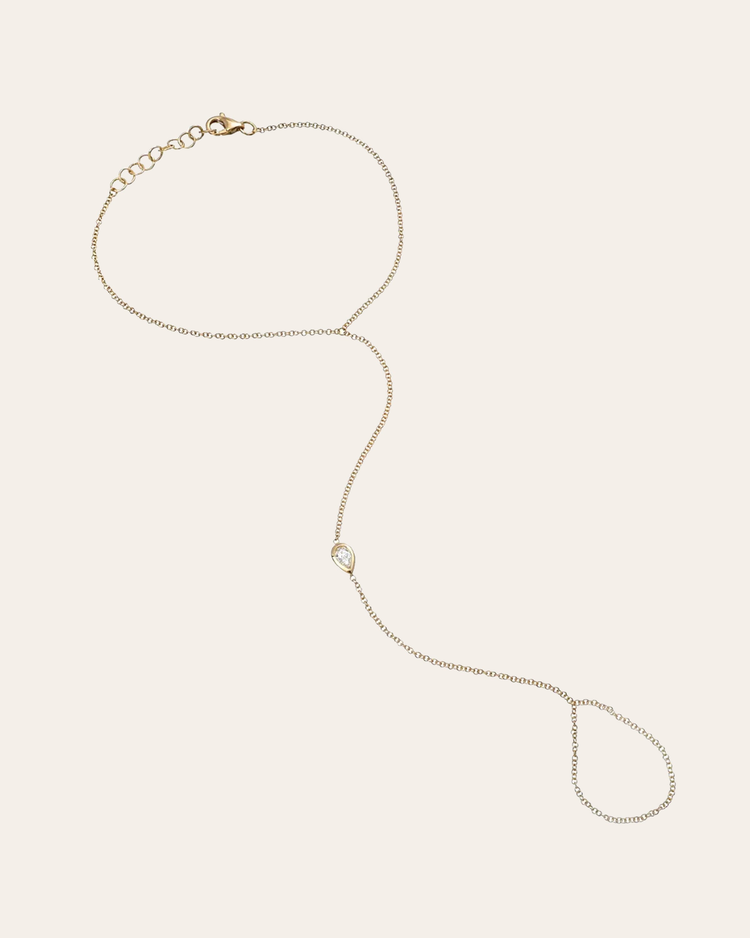 14k Gold Pear Shape Diamond Hand Chain