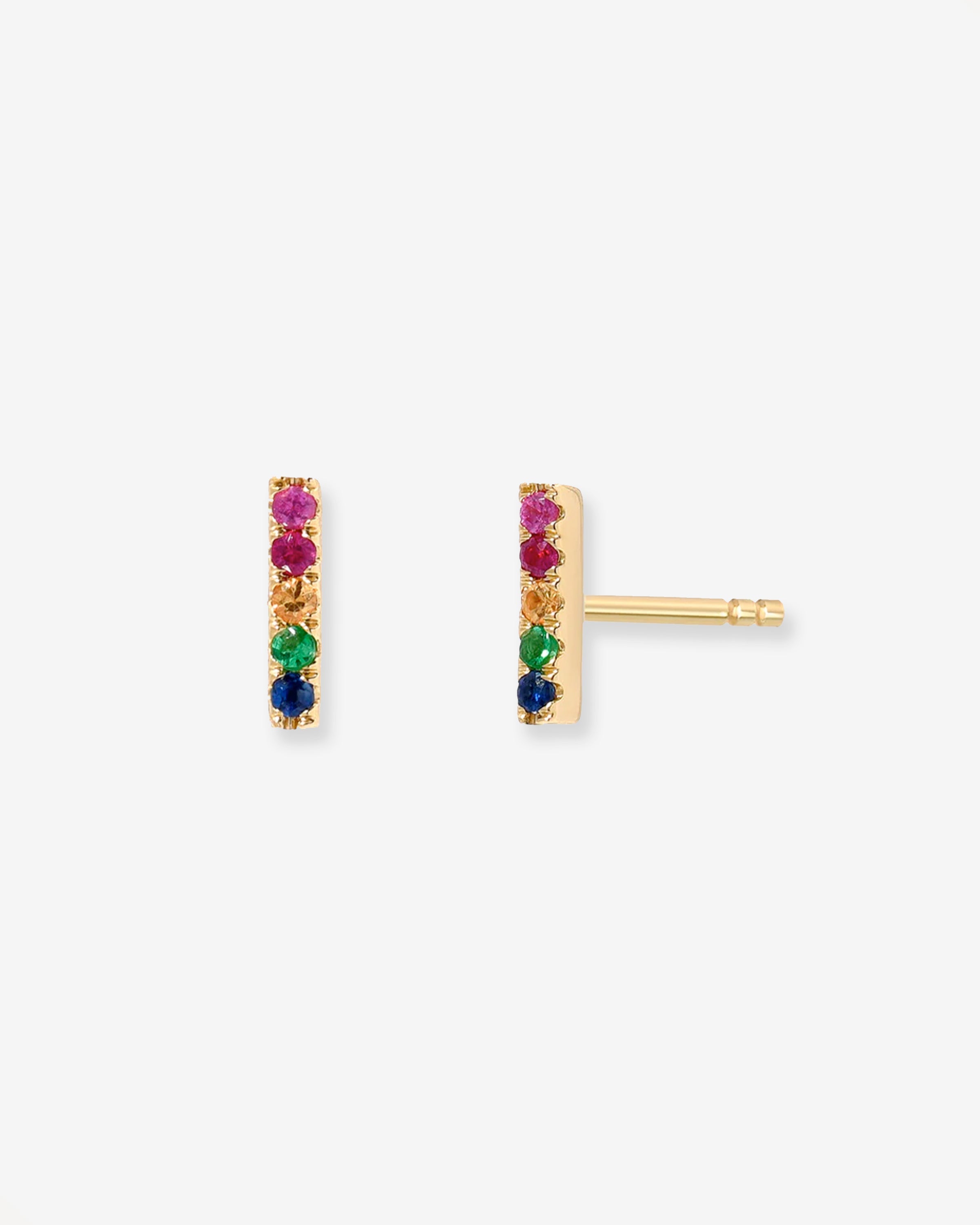 14k Gold Rainbow Bar Stud Earrings