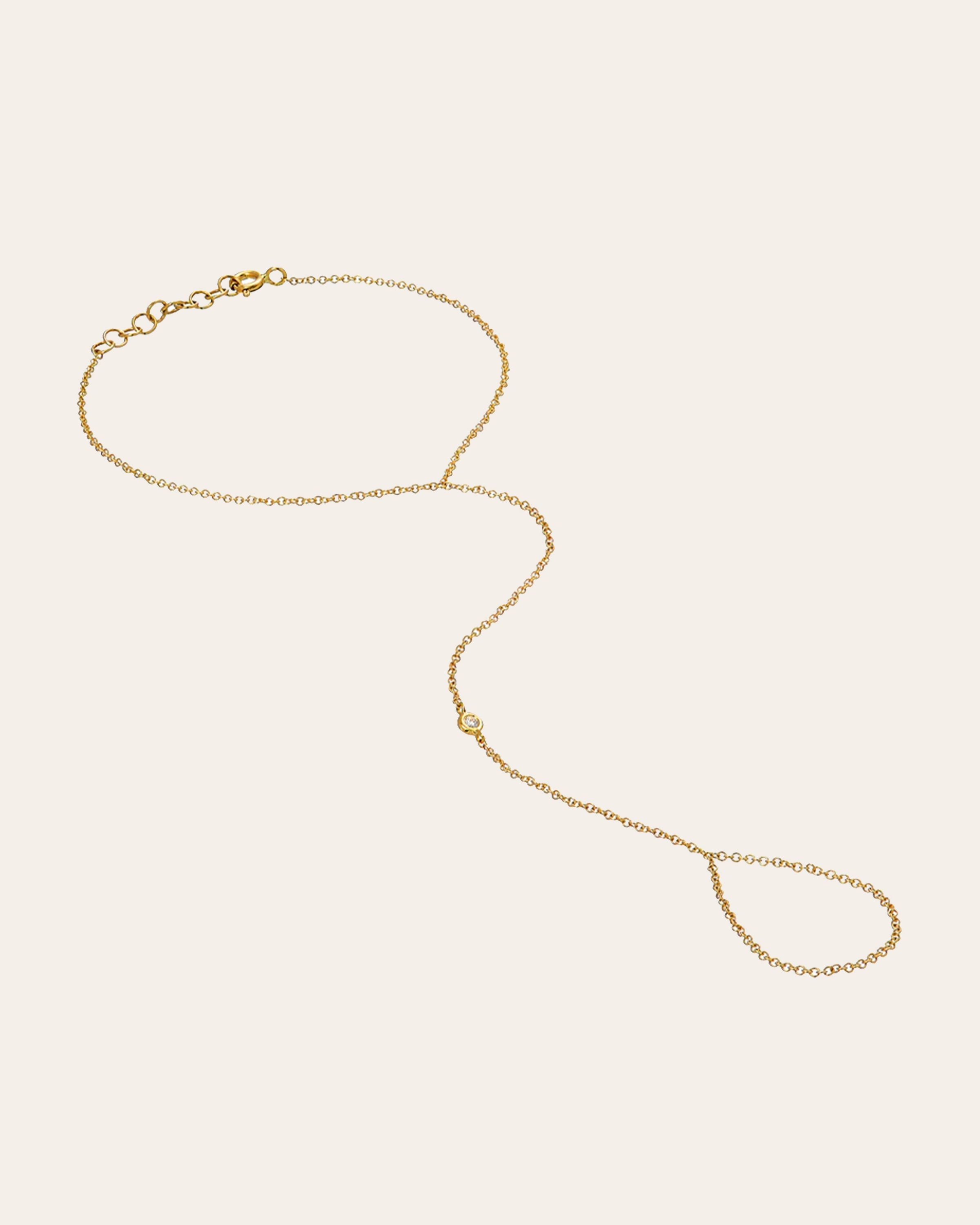 14k Gold Single Bezel Diamond Hand Chain