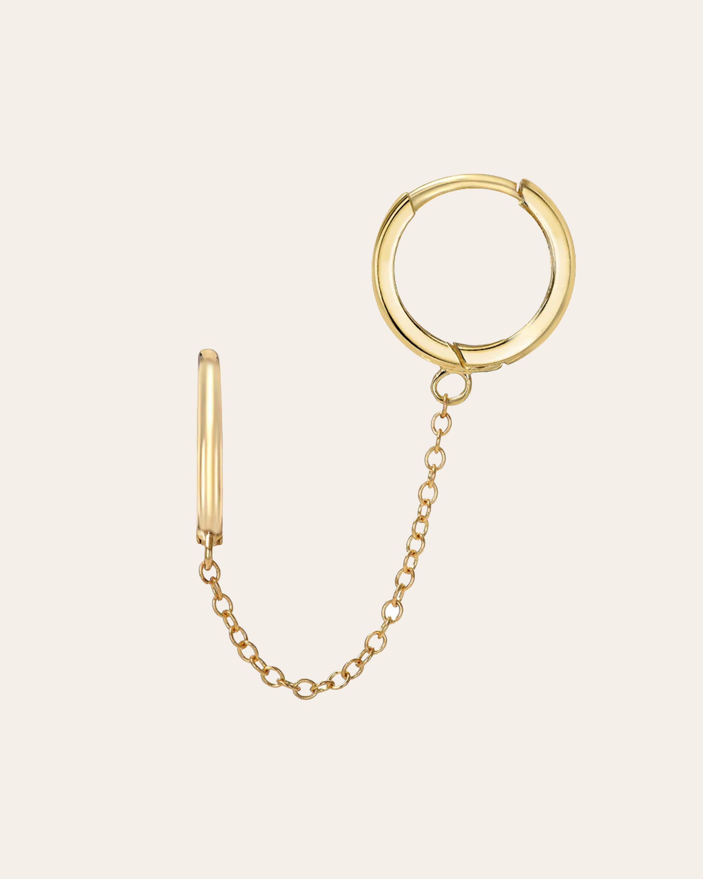 14k Gold Small Chain Huggie Earrings