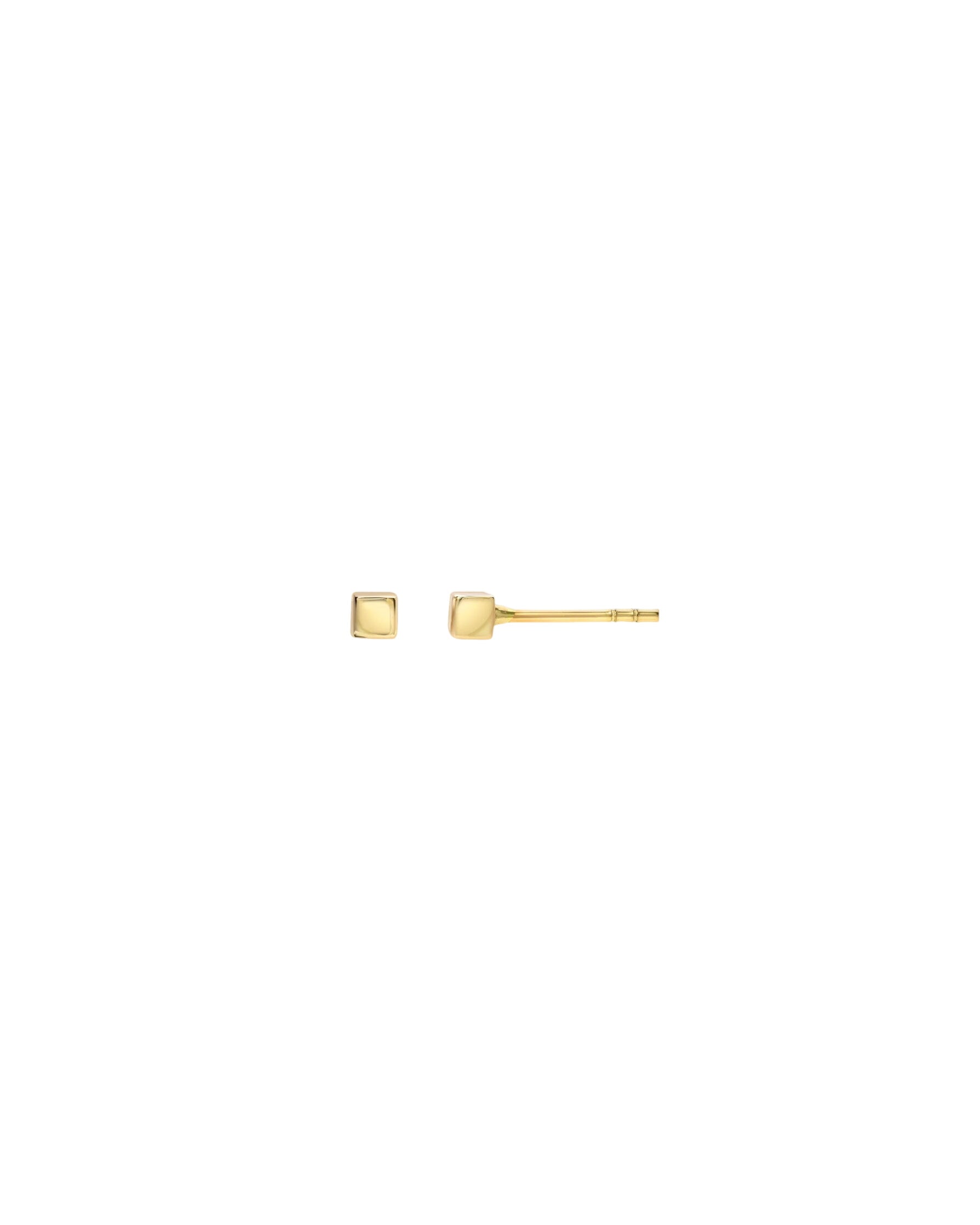 14k Gold Small Cube Stud Earrings