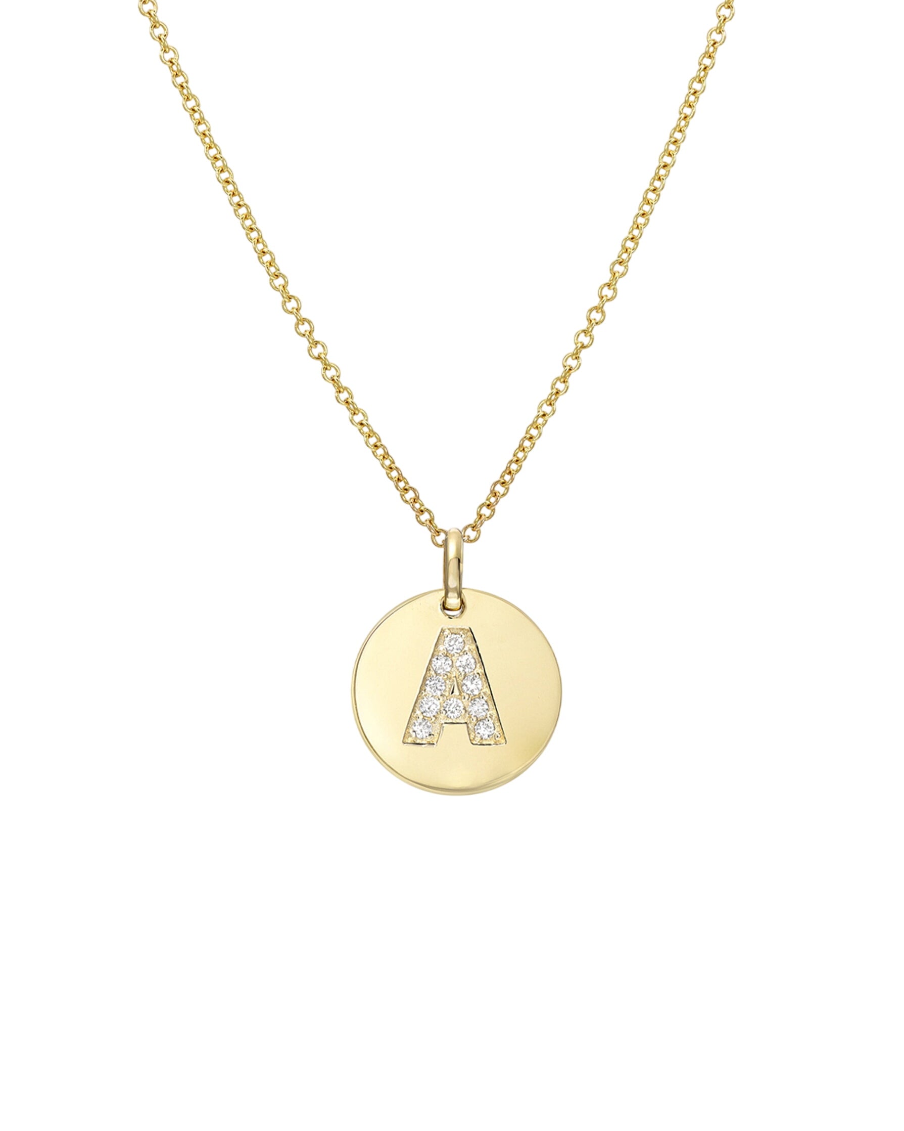 14k Gold Small Diamond Initial Disc Pendant Necklace