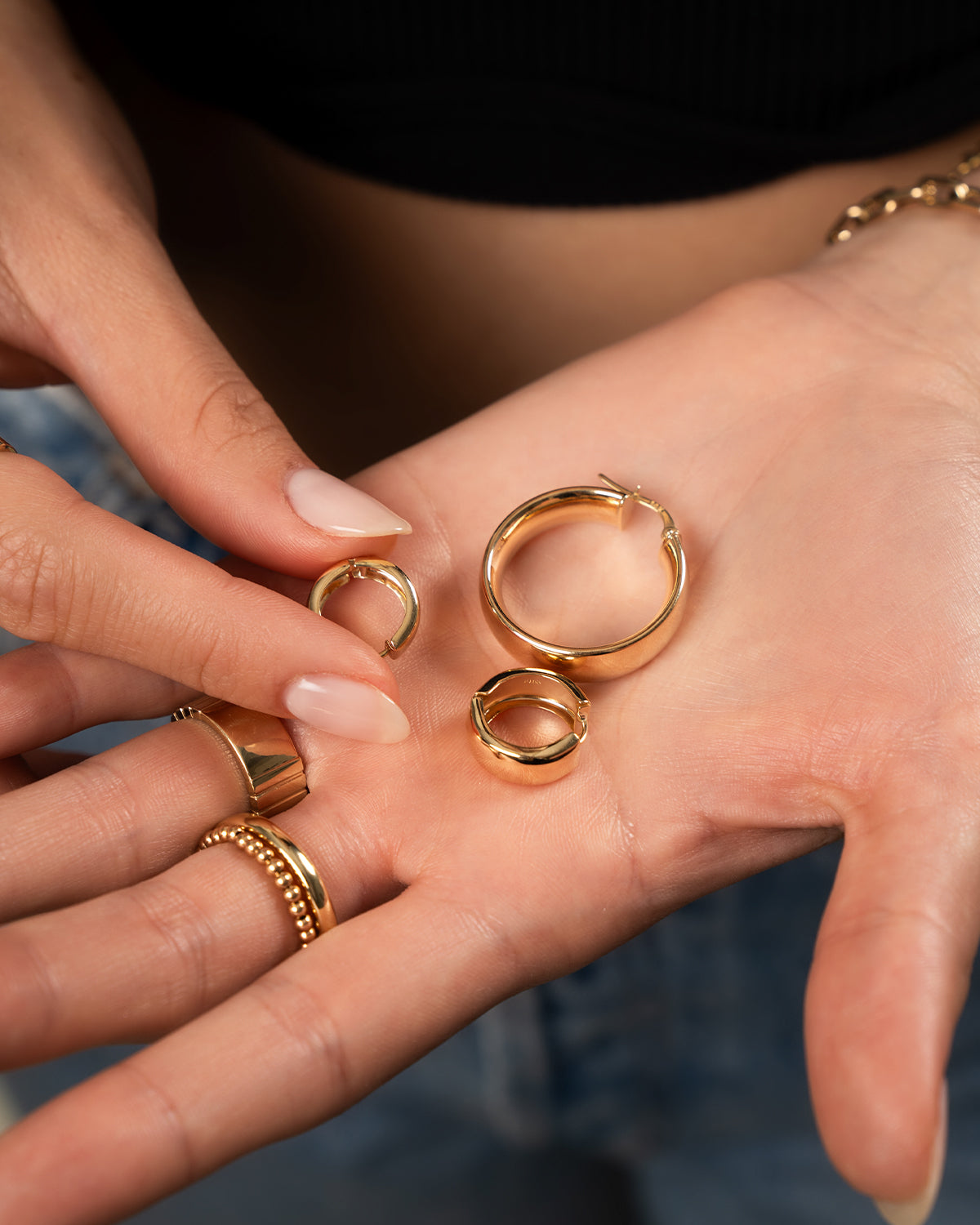 14k Gold Large Bubbled Flat Hoop Earrings