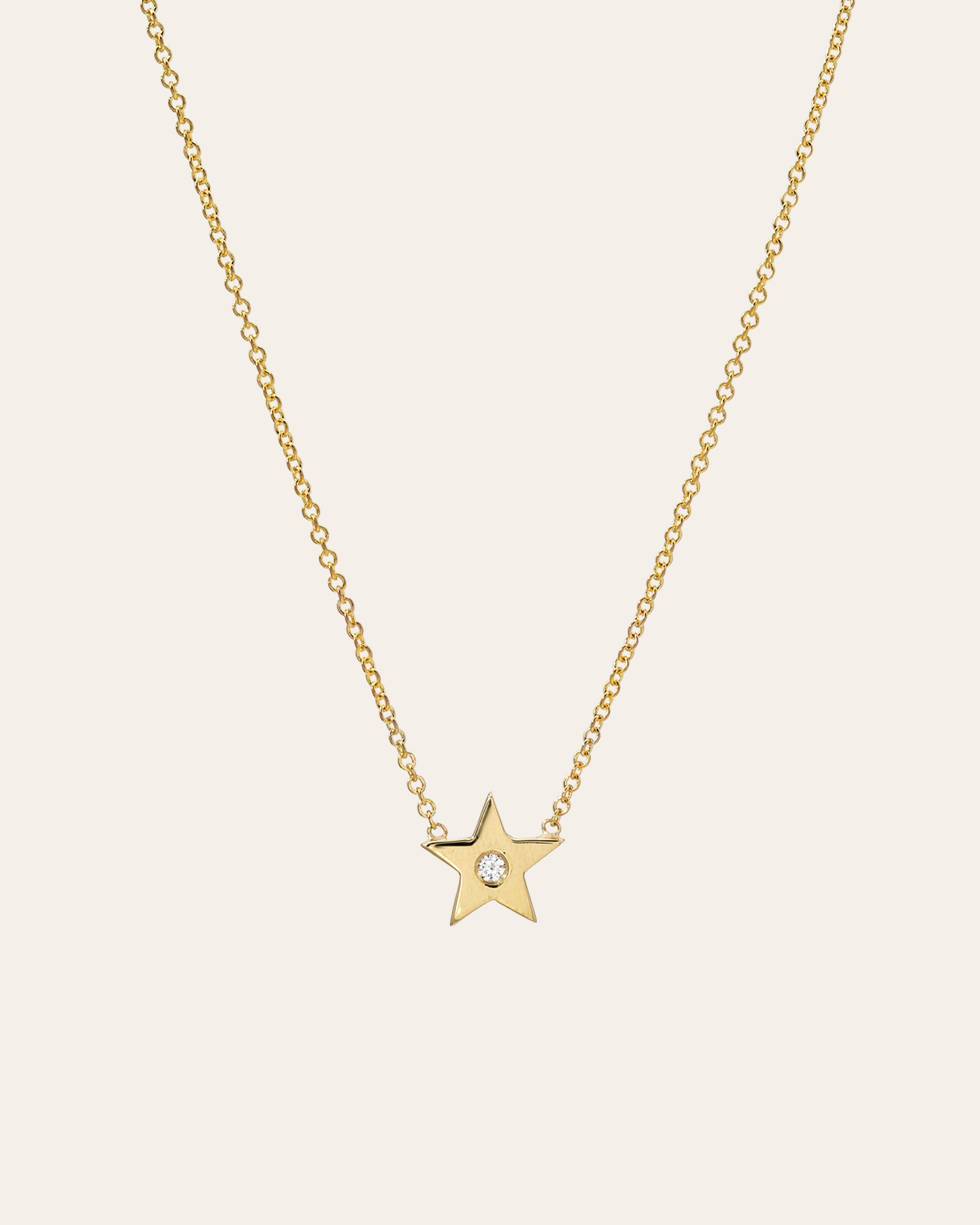 14k Gold Star With Tiny Diamond Necklace