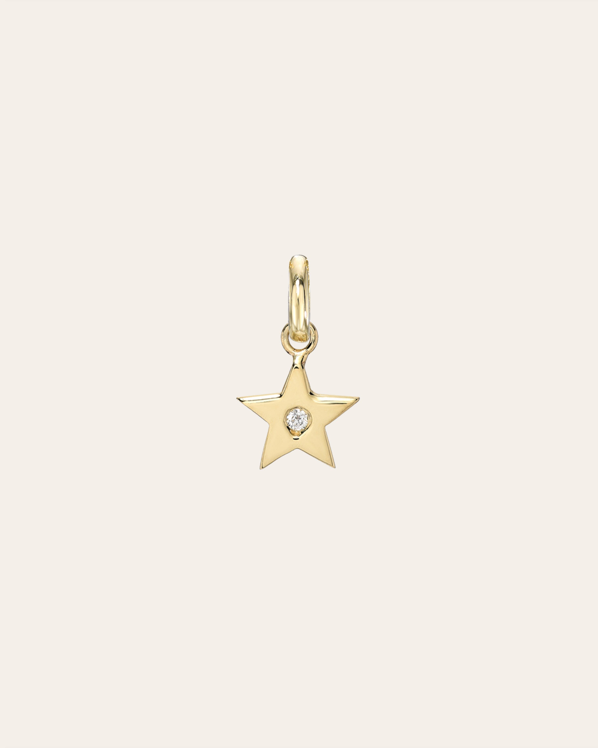 14k Gold Star With Tiny Diamond Pendant