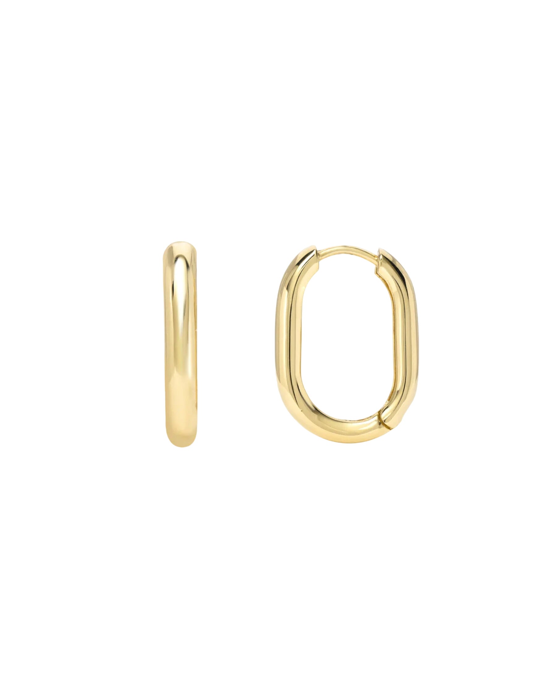 14k Gold Thick Oval Hoop Earrings