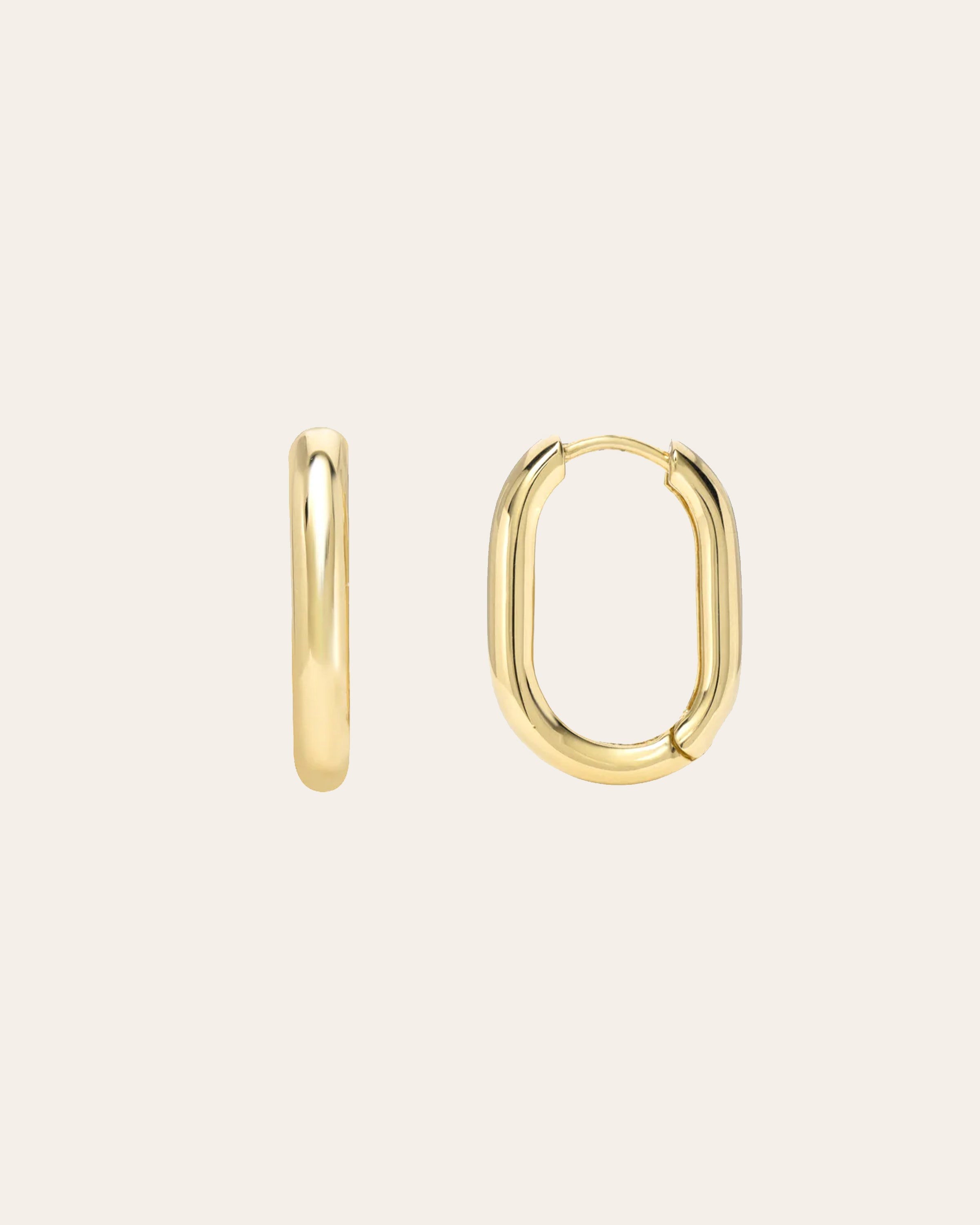 14k Gold Thick Oval Hoop Earrings