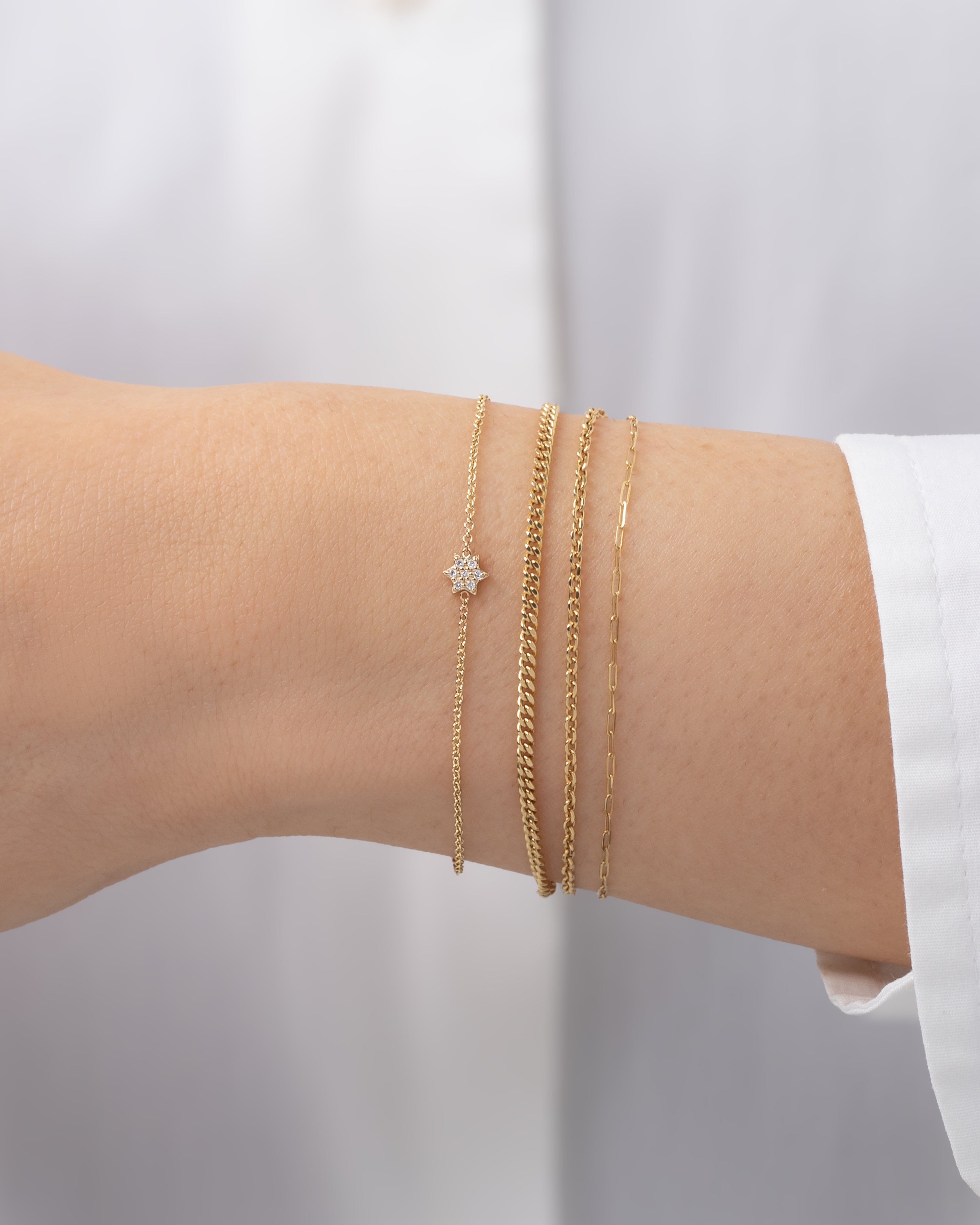 14k Gold Tiny Diamond Star Of David Bracelet