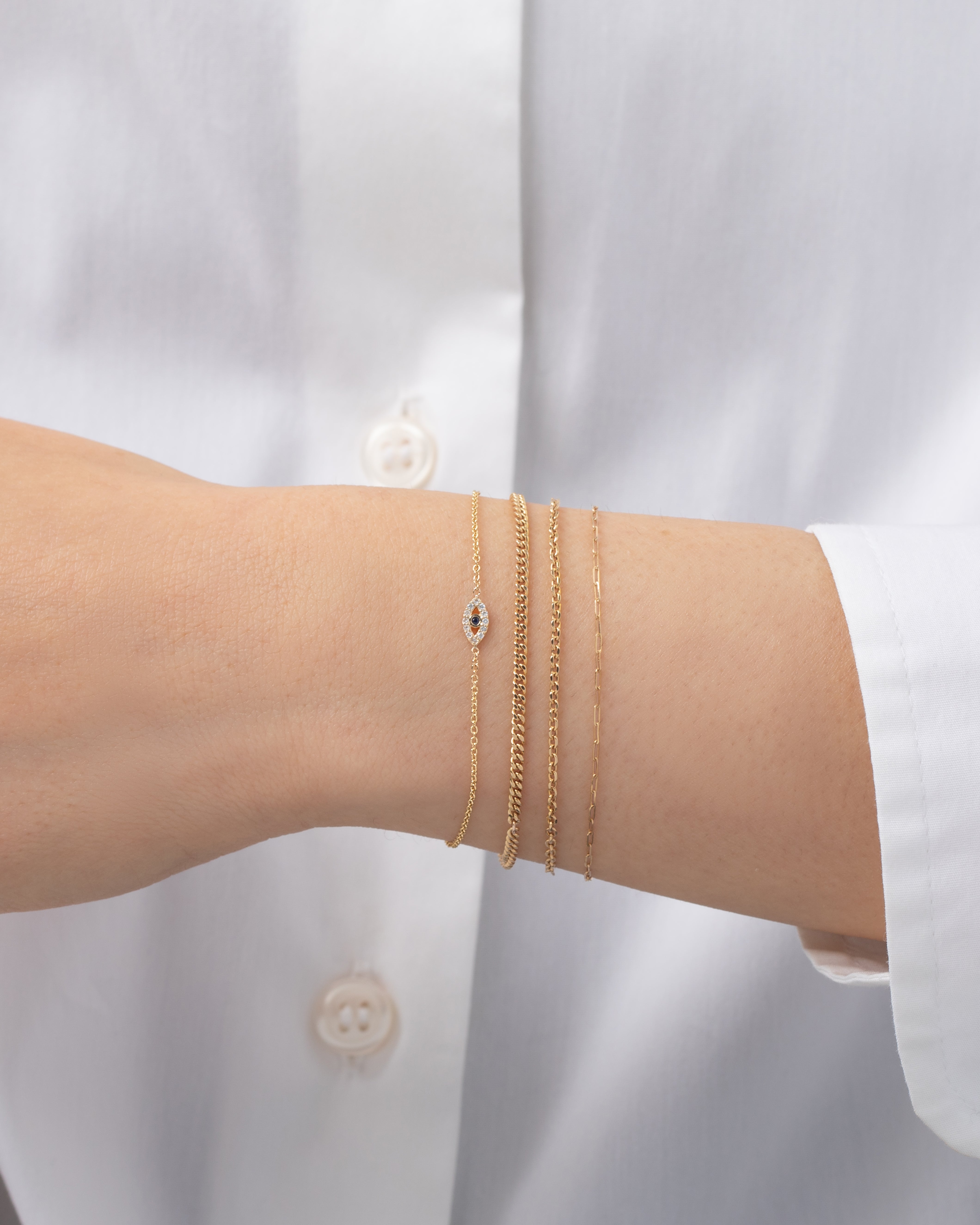 14k Gold Tiny Evil Eye With Diamonds Bracelet