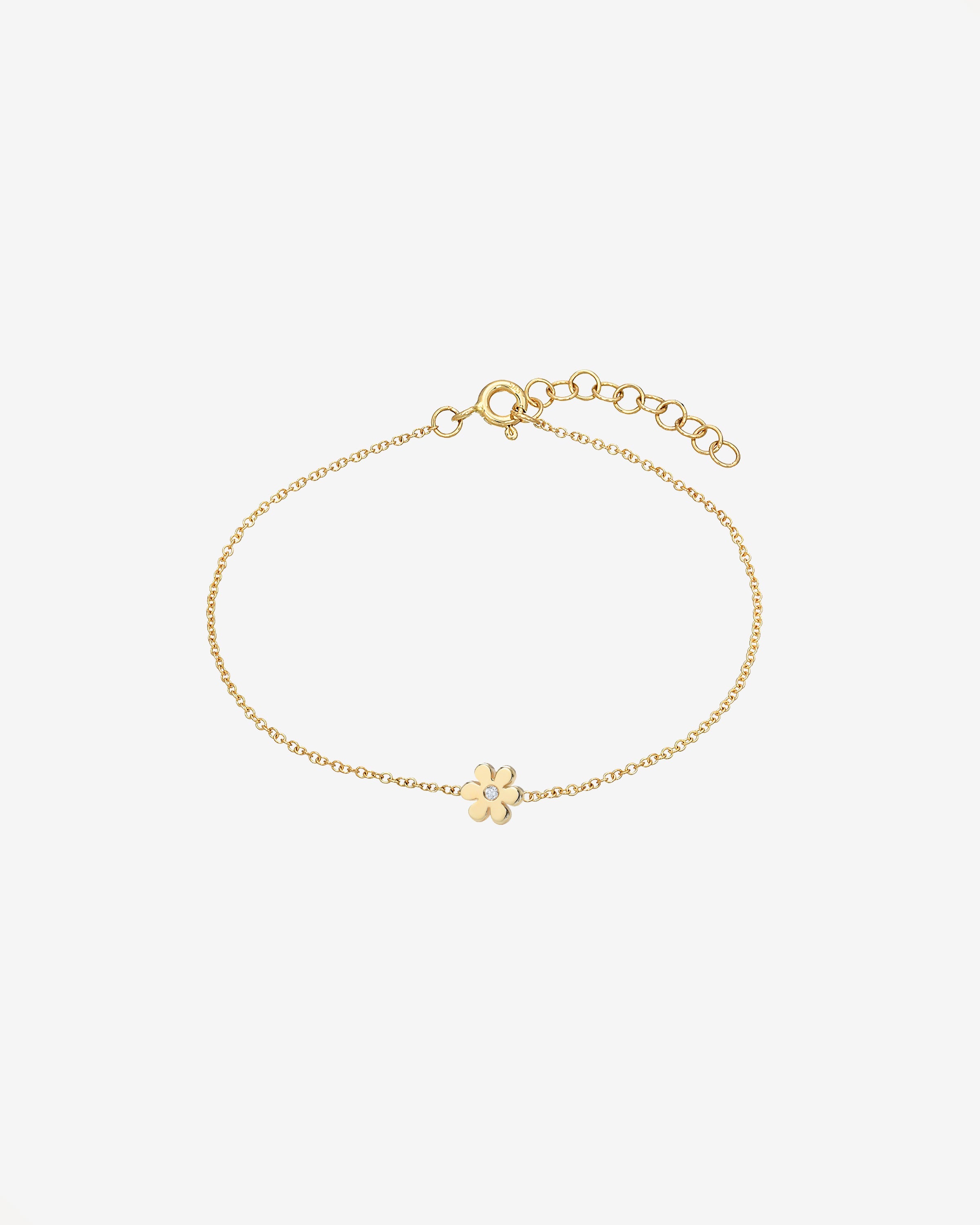 14k Gold Tiny Flower Bracelet With Diamond