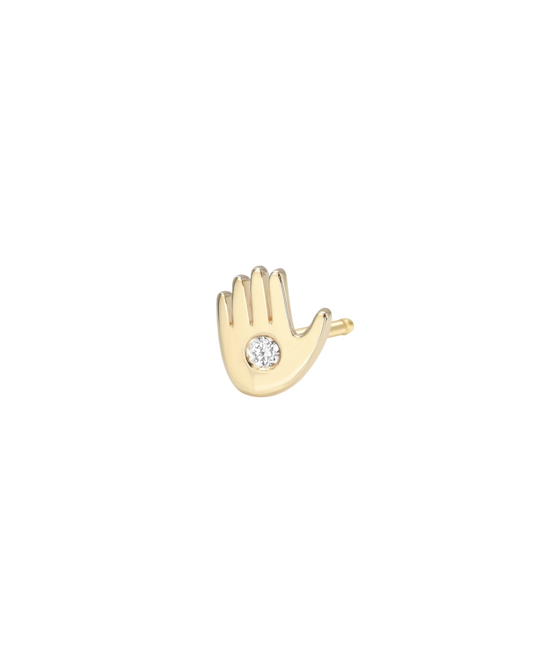 14k Gold Tiny Hamsa With Diamond Stud Earring